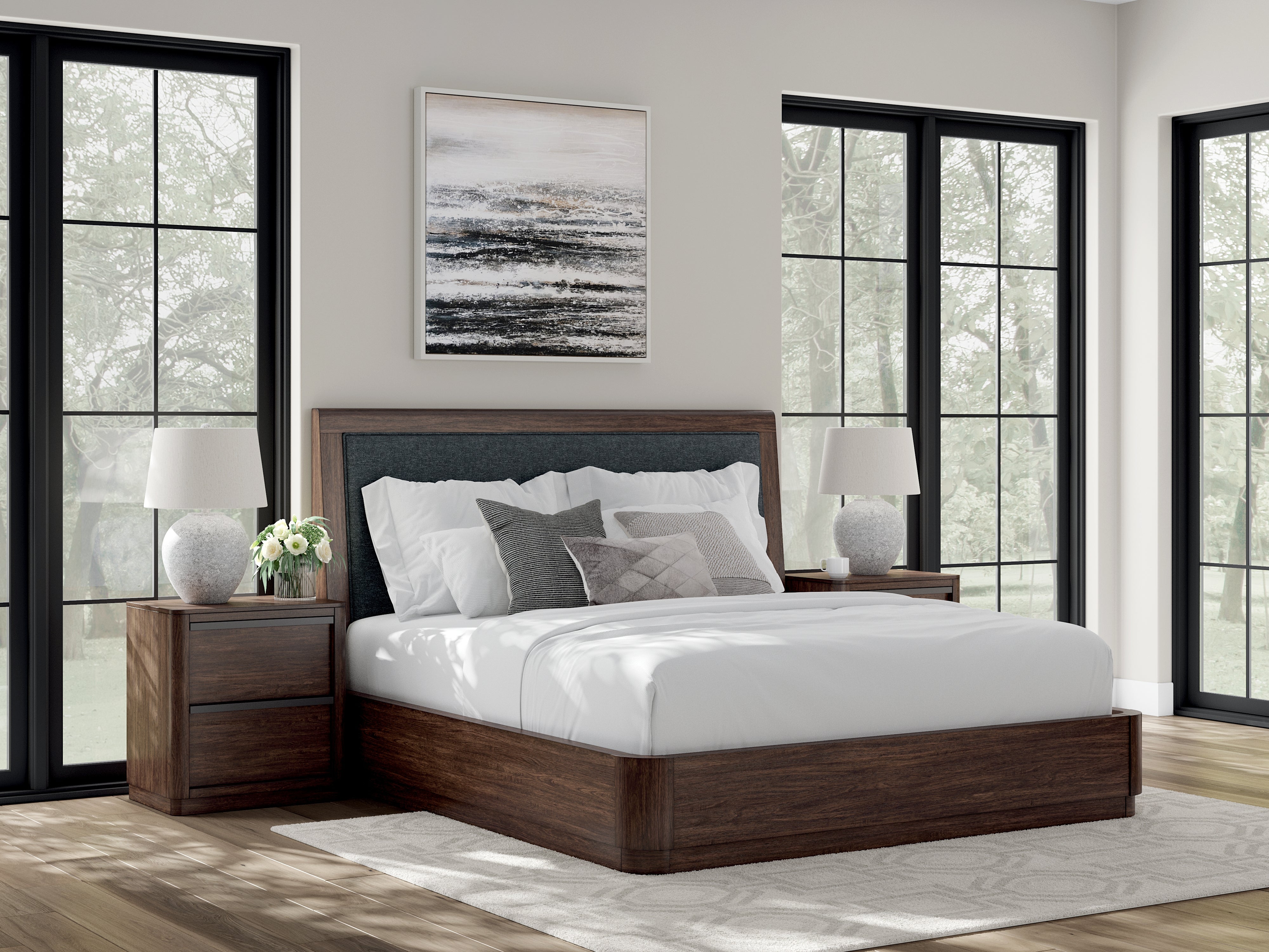 3 Brothers Decor - Ashley Furniture - Dilenno Bedroom - King Upholstered Panel Bed / Dark Brown - PCB857B8