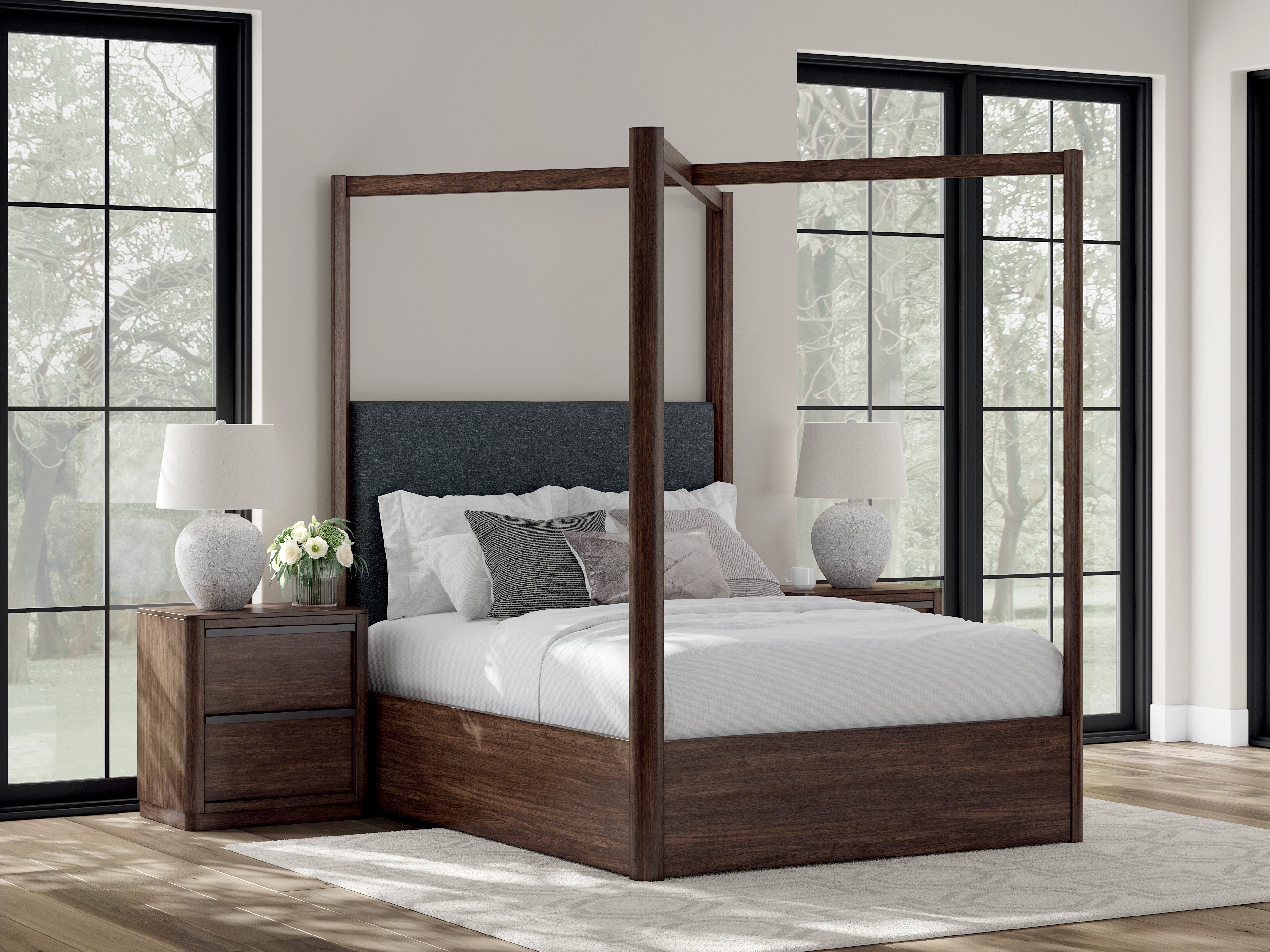 3 Brothers Decor - Ashley Furniture - Dilenno Bedroom - Queen Canopy Bed / Dark Brown - PCB857B2
