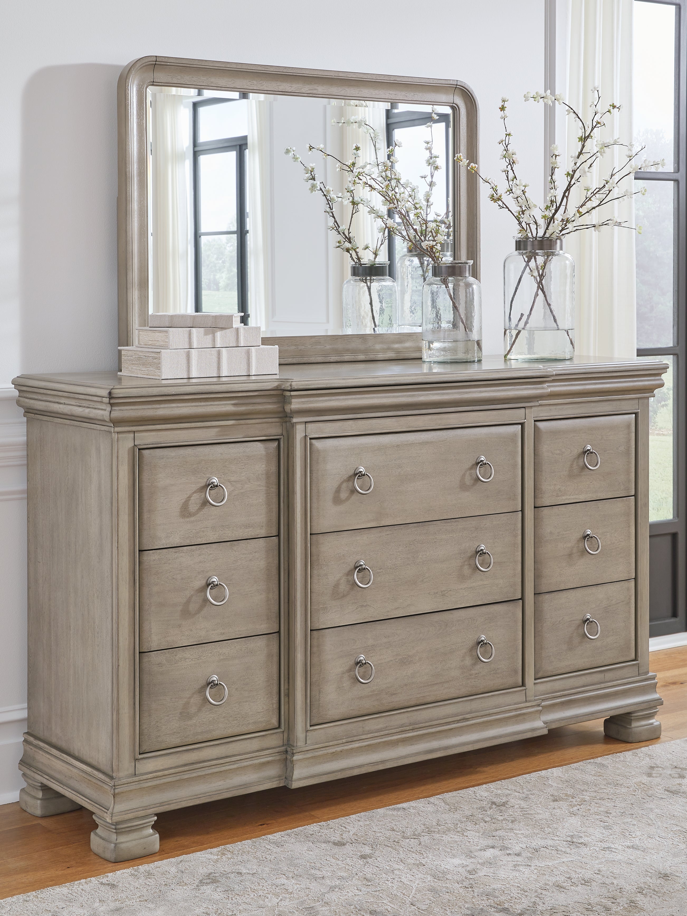 3 Brothers Decor - Ashley Furniture - Lexorne Bedroom - Dresser and Mirror / Gray - B924B1