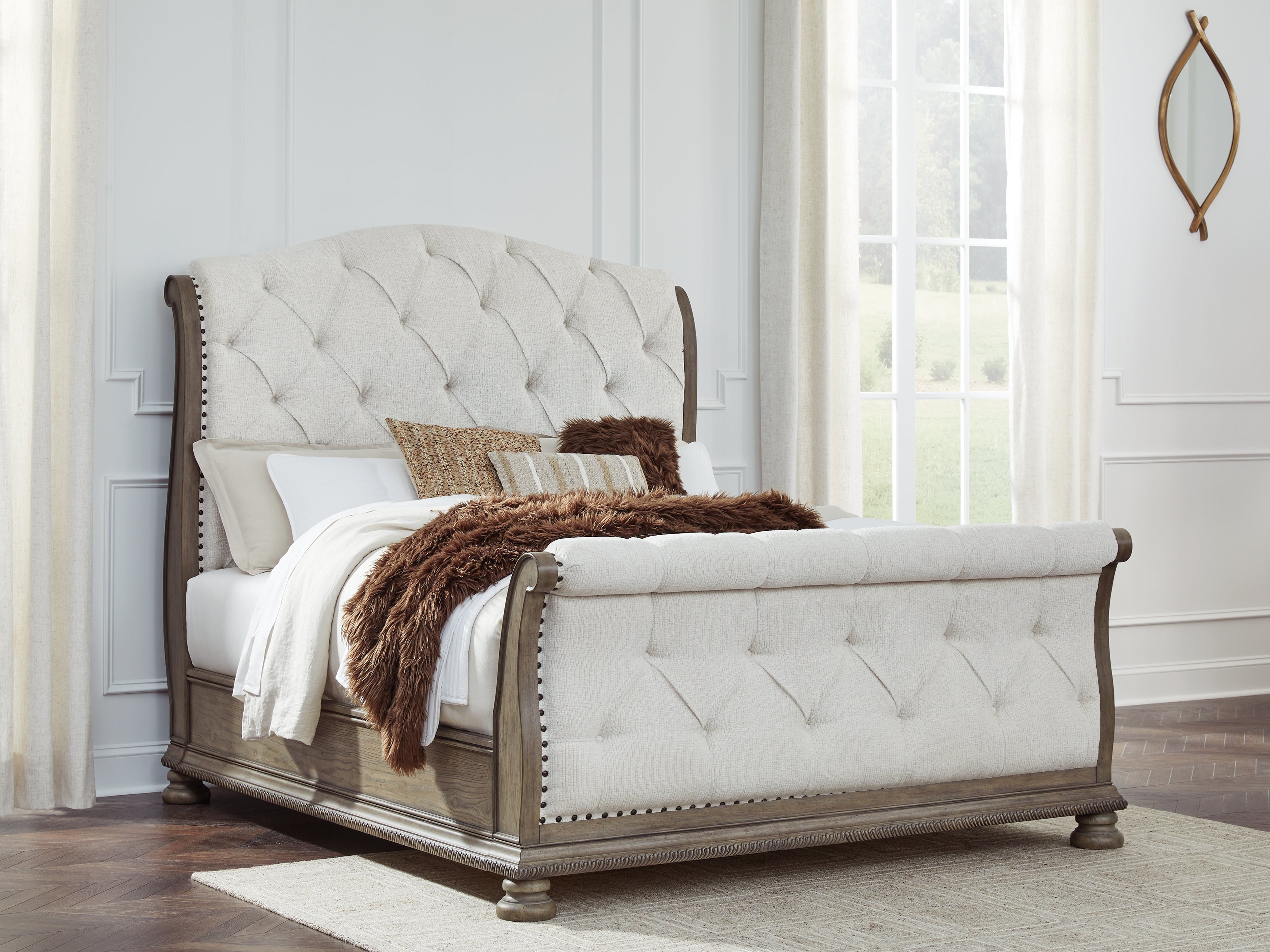 3 Brothers Decor - Ashley Furniture - Ardenfield Bedroom - Queen Upholstered Sleigh Bed / Light Brown - B944B2