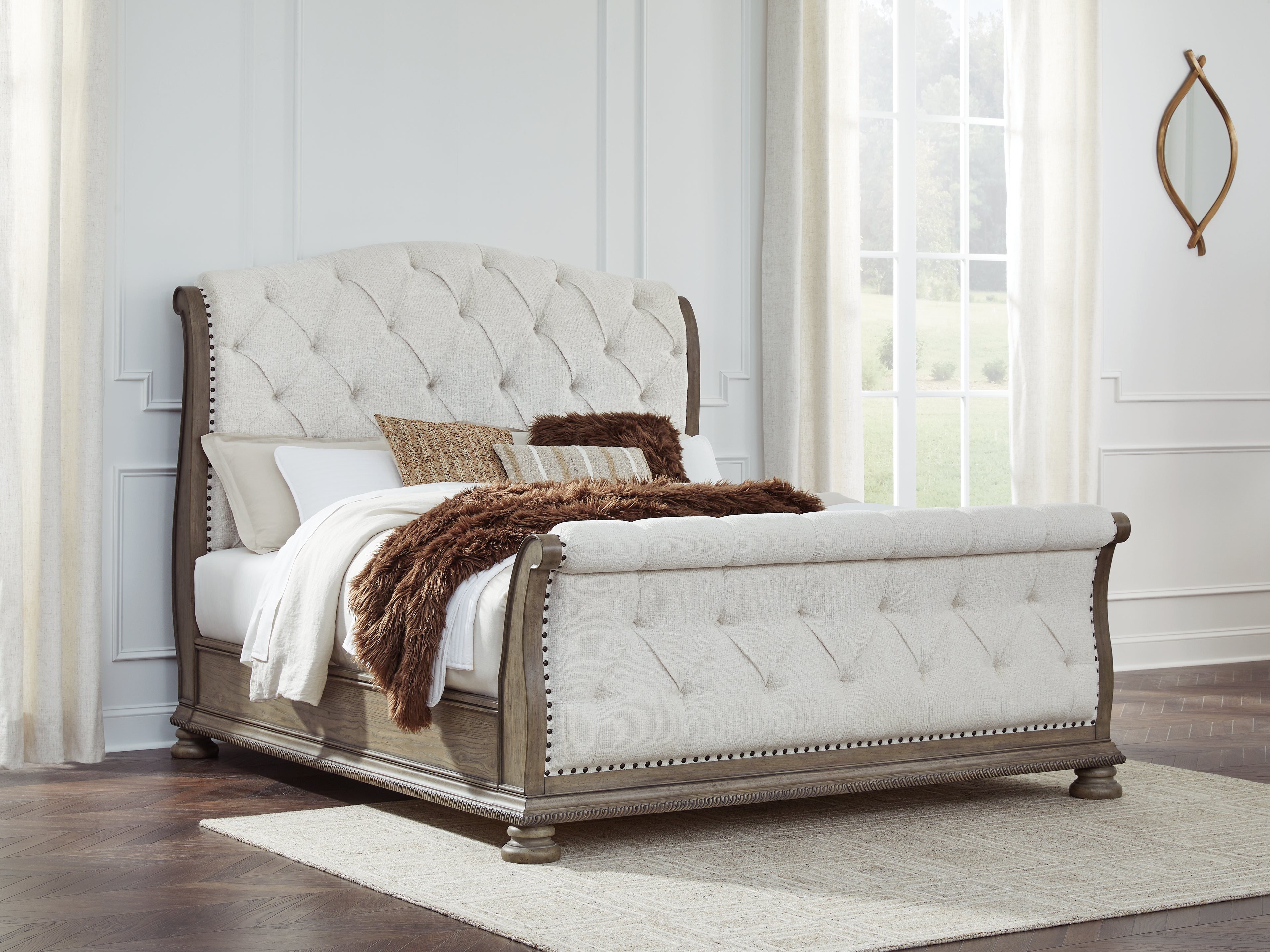3 Brothers Decor - Ashley Furniture - Ardenfield Bedroom - King Upholstered Sleigh Bed / Light Brown - B944B4