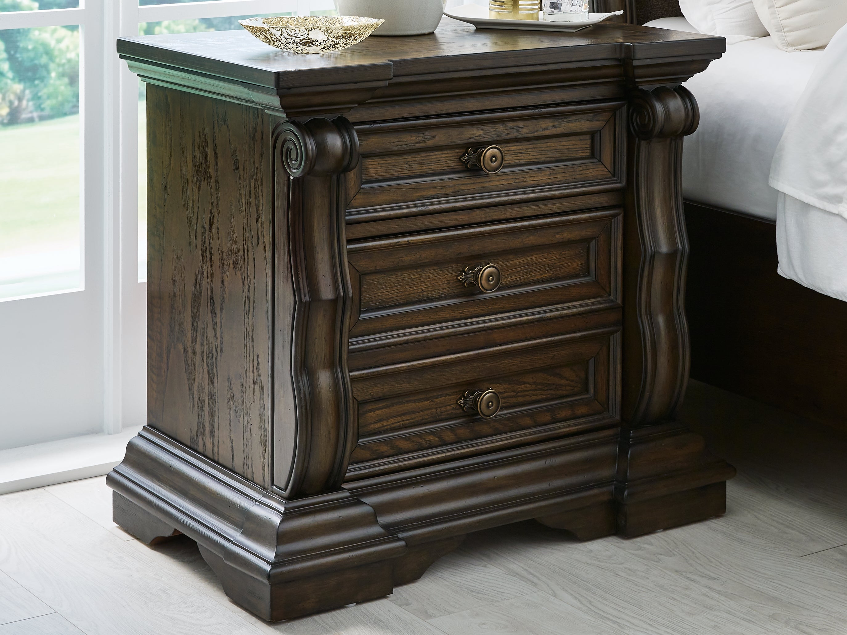 3 Brothers Decor - Ashley Furniture - Maylee Bedroom - Three Drawer Night Stand / Dark Brown - B947-93