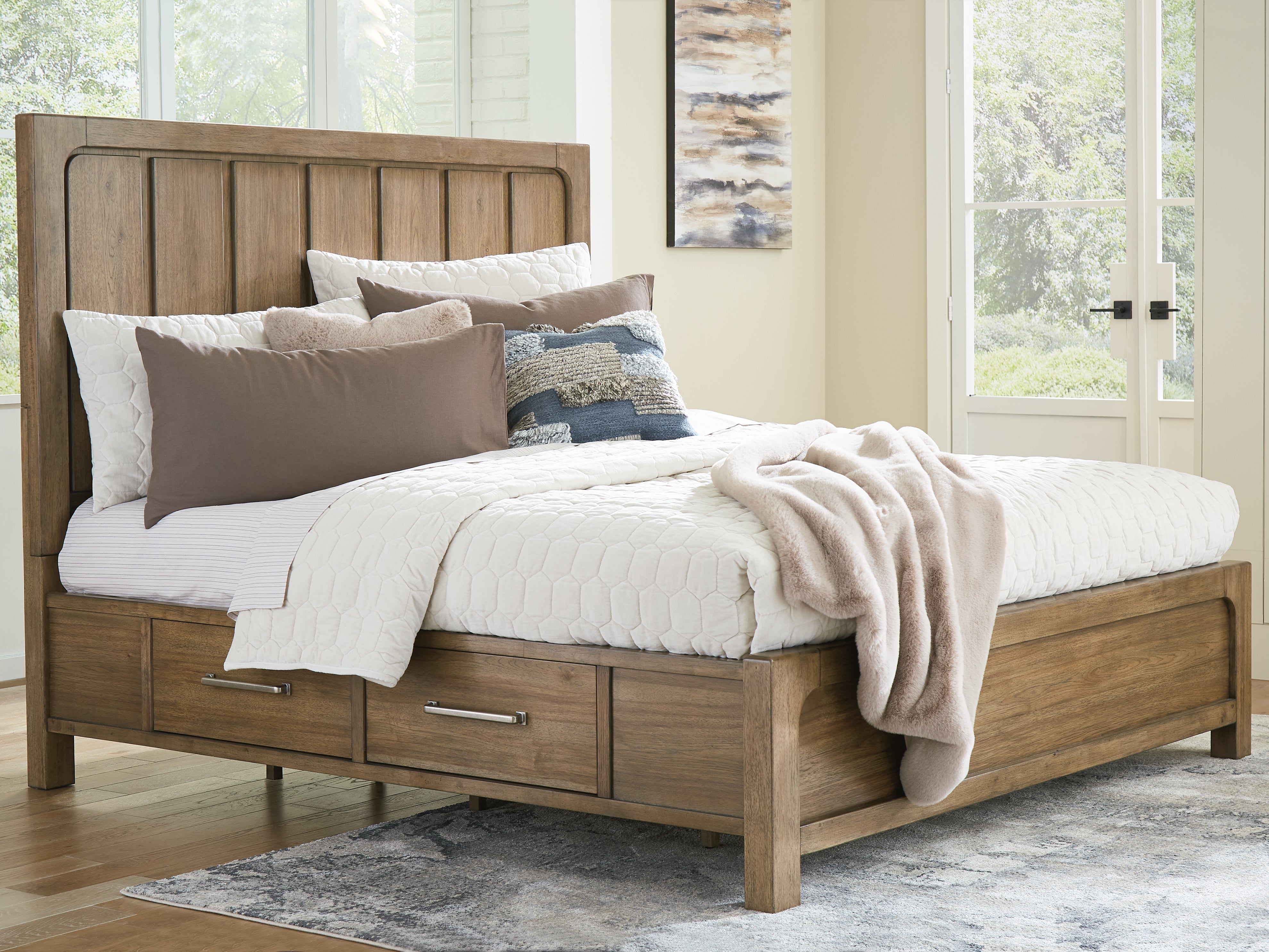 3 Brothers Decor - Ashley Furniture - Cabalynn Bedroom - Queen Panel Bed with Storage / Light Brown - B974B4