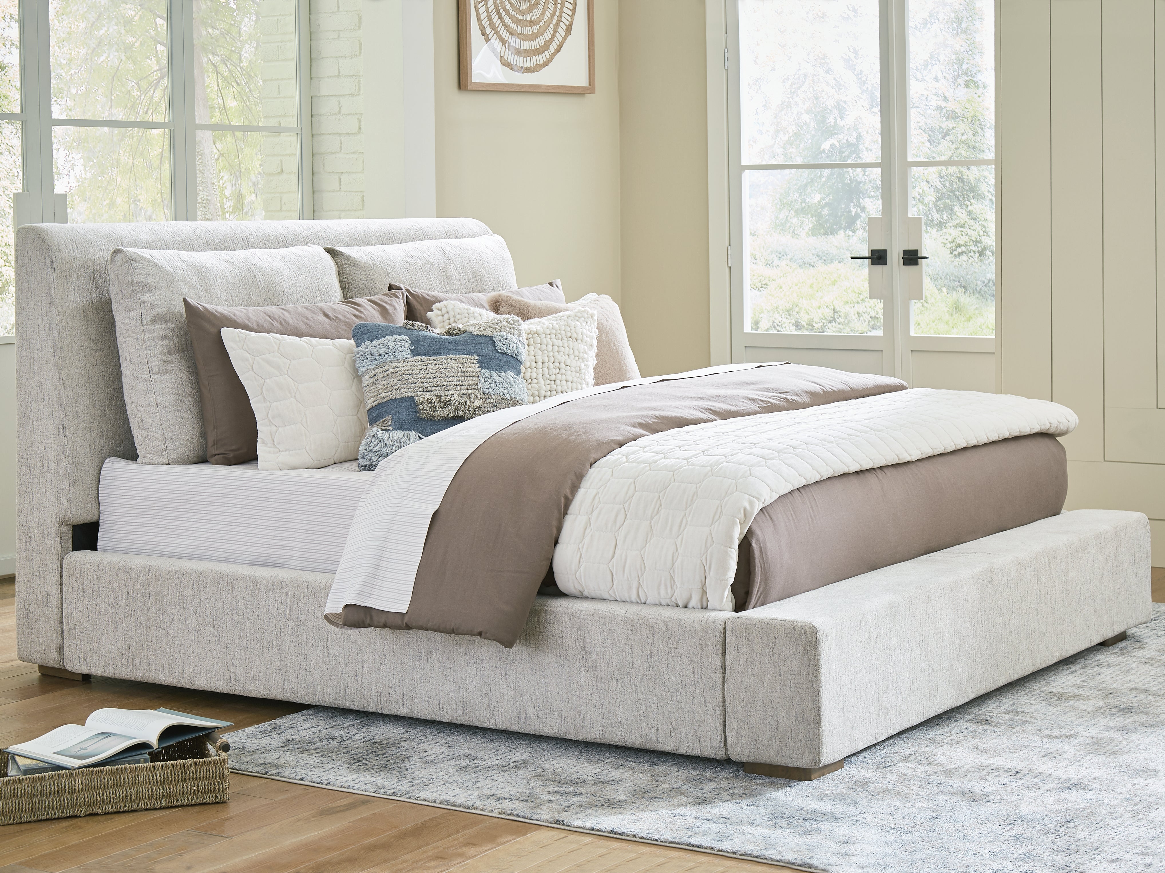 3 Brothers Decor - Ashley Furniture - Cabalynn Bedroom - King Upholstered Bed / Light Brown - B974B6