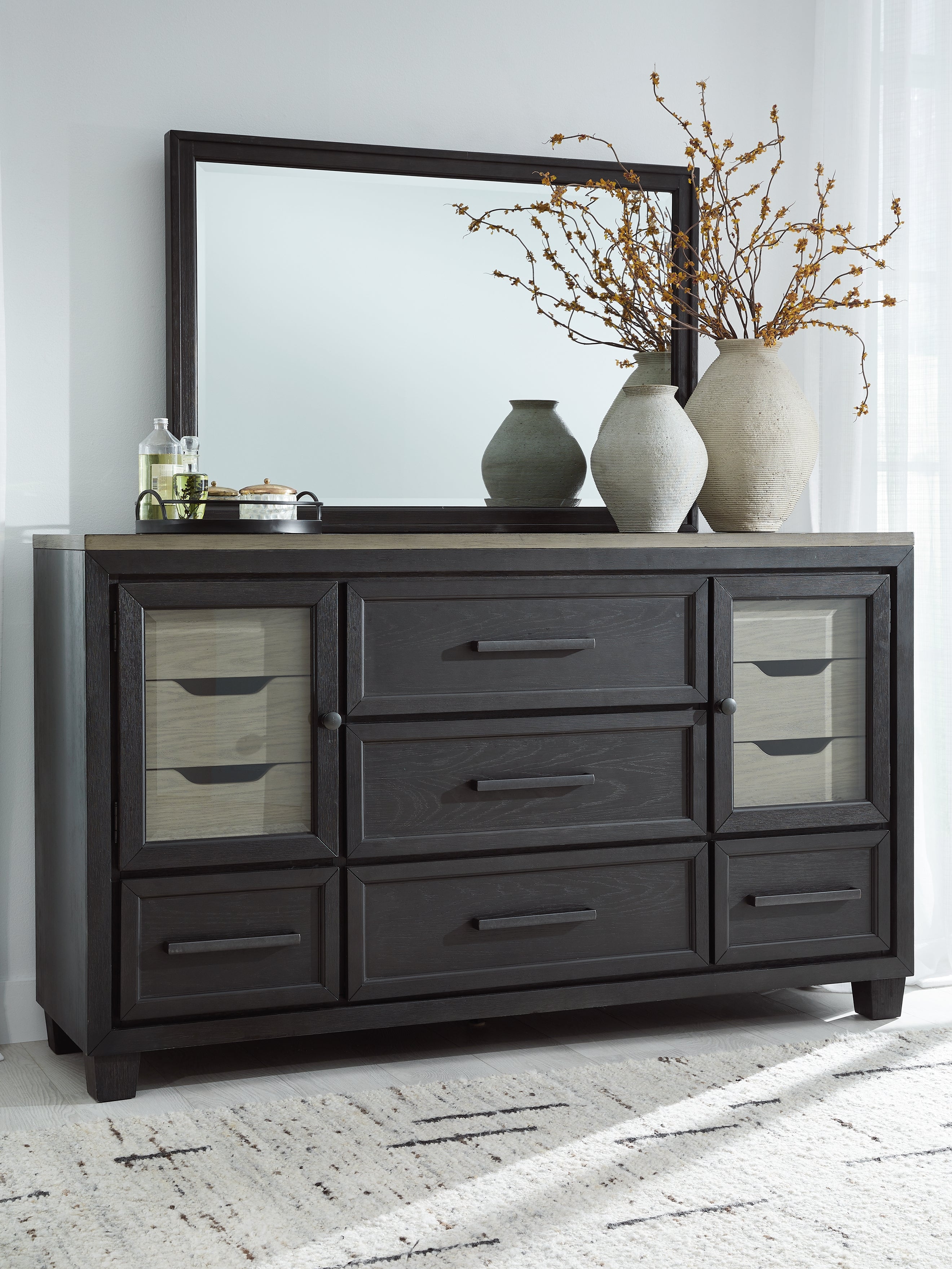 3 Brothers Decor - Ashley Furniture - Foyland Bedroom - Dresser and Mirror / Black/Brown - B989B1
