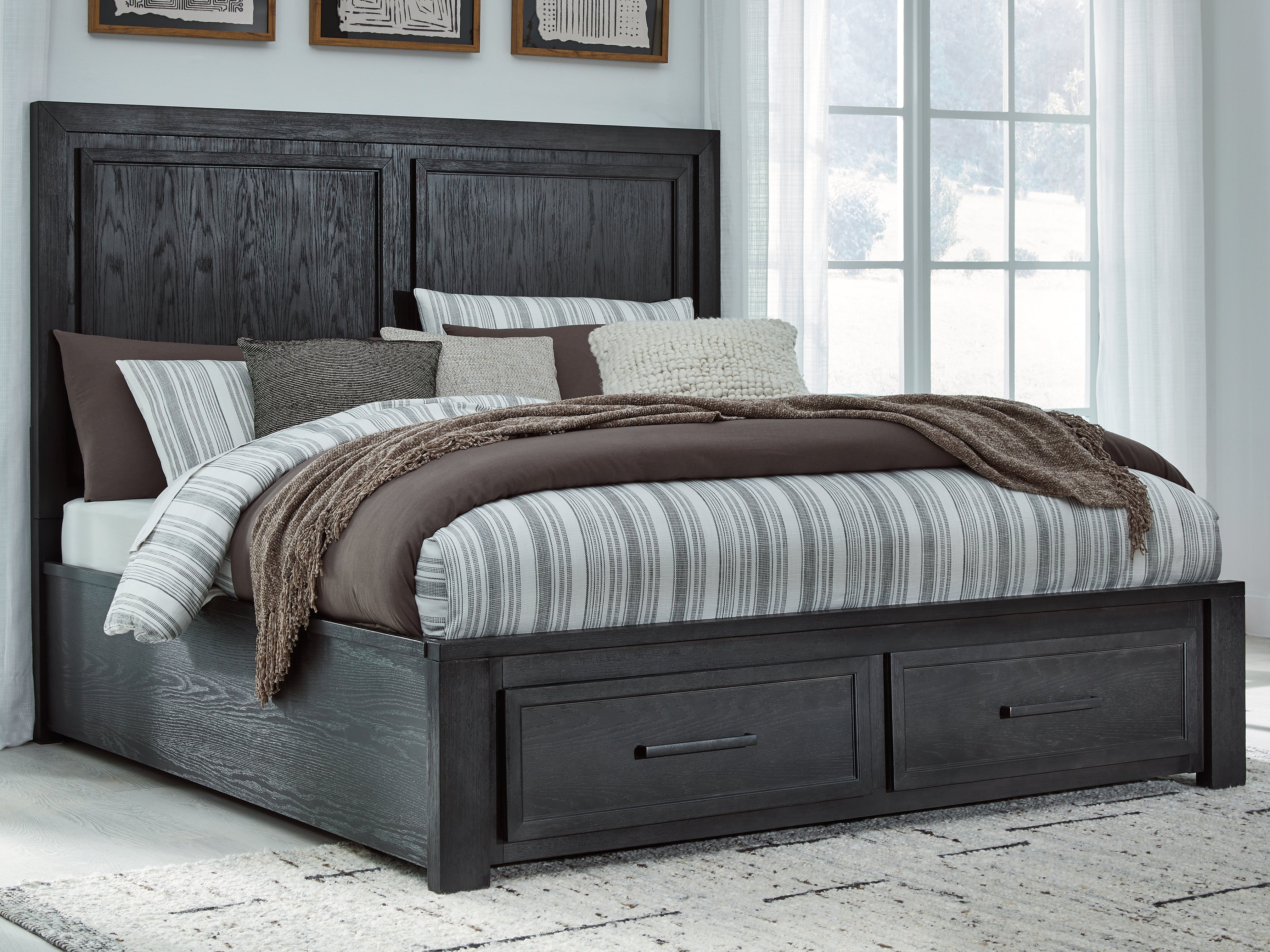 3 Brothers Decor - Ashley Furniture - Foyland Bedroom - King Panel Storage Bed / Black/Brown - B989B4