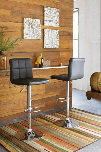 3 Brothers Decor - Ashley Furniture - Bellatier Dining Room - Adjustable Height Bar Stool (Set of 2) / Black/Chrome Finish - D120-130X2