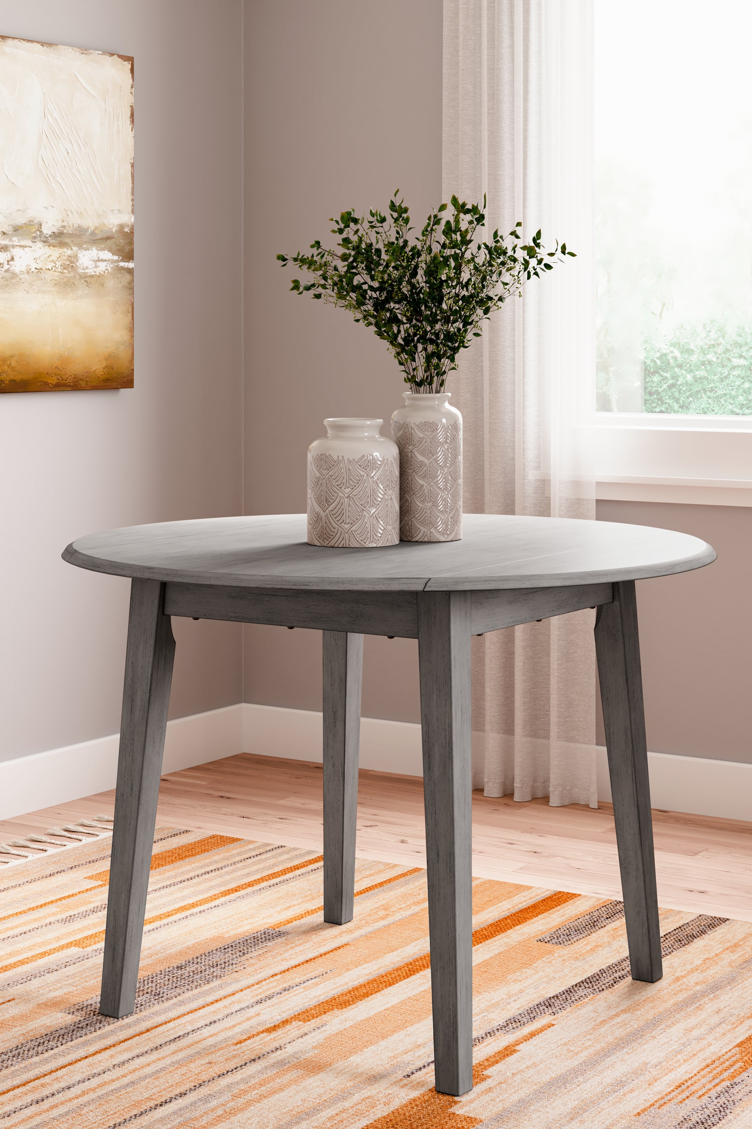 3 Brothers Decor - Ashley Furniture - Shullden Dining Room - Round DRM Drop Leaf Table / Gray - D194-15