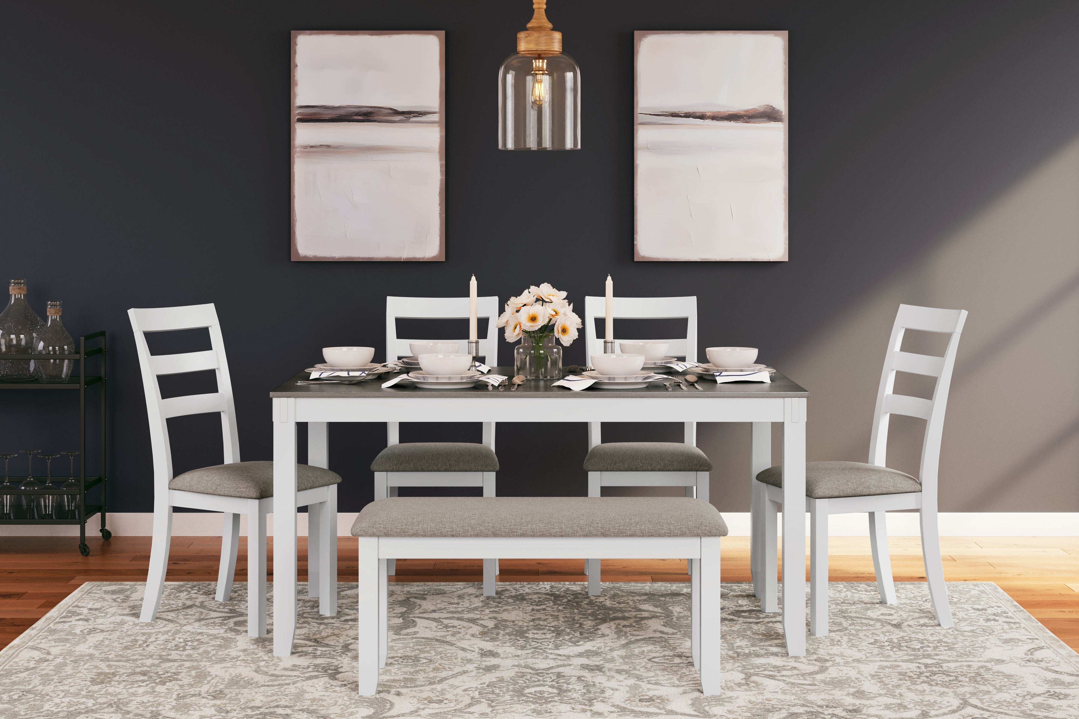 3 Brothers Decor - Ashley Furniture - Stonehollow Dining Room - RECT DRM Table Set (6/CN) / White/Gray - D382-325