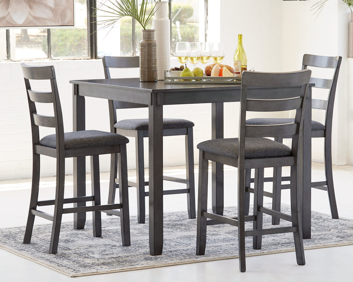 3 Brothers Decor - Ashley Furniture - Bridson Dining Room - Square Counter TBL Set (5/CN) / Gray - D383-223