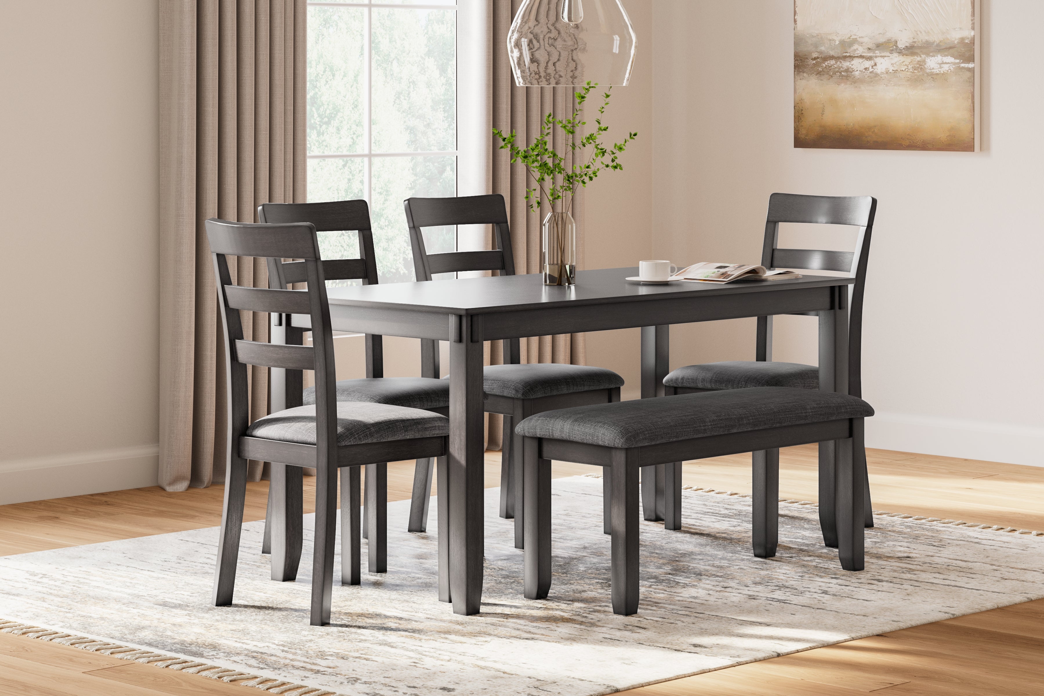 3 Brothers Decor - Ashley Furniture - Bridson Dining Room - RECT DRM Table Set (6/CN) / Gray - D383-325