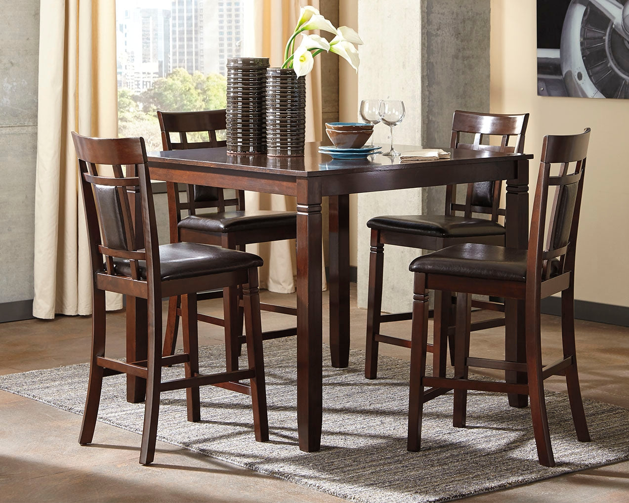 3 Brothers Decor - Ashley Furniture - Bennox Dining Room - DRM Counter Table Set (5/CN) / Brown - D384-223