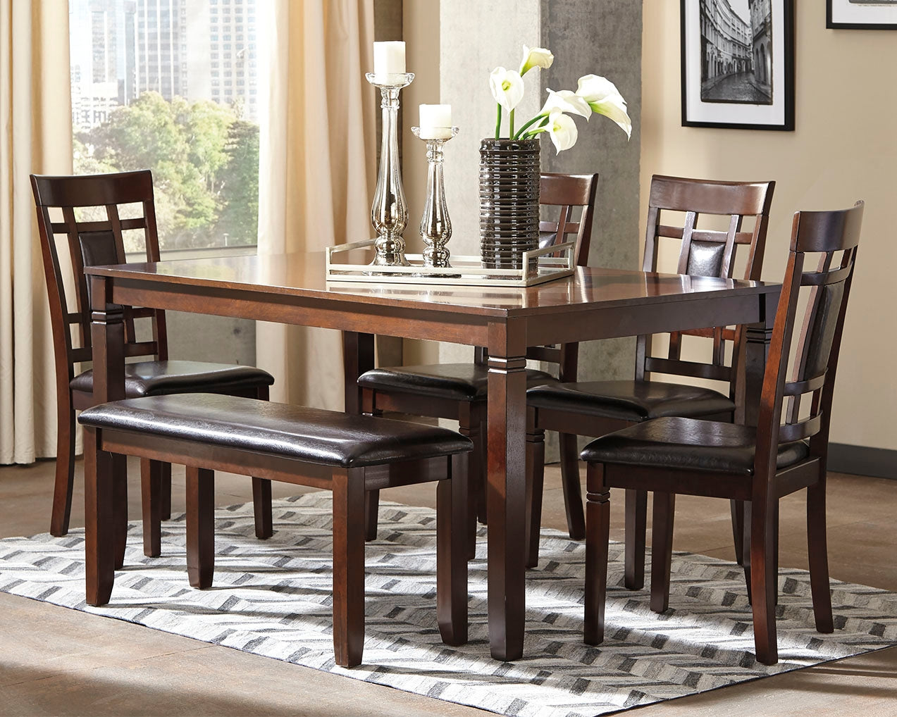 3 Brothers Decor - Ashley Furniture - Bennox Dining Room - Dining Room Table Set (6/CN) / Brown - D384-325