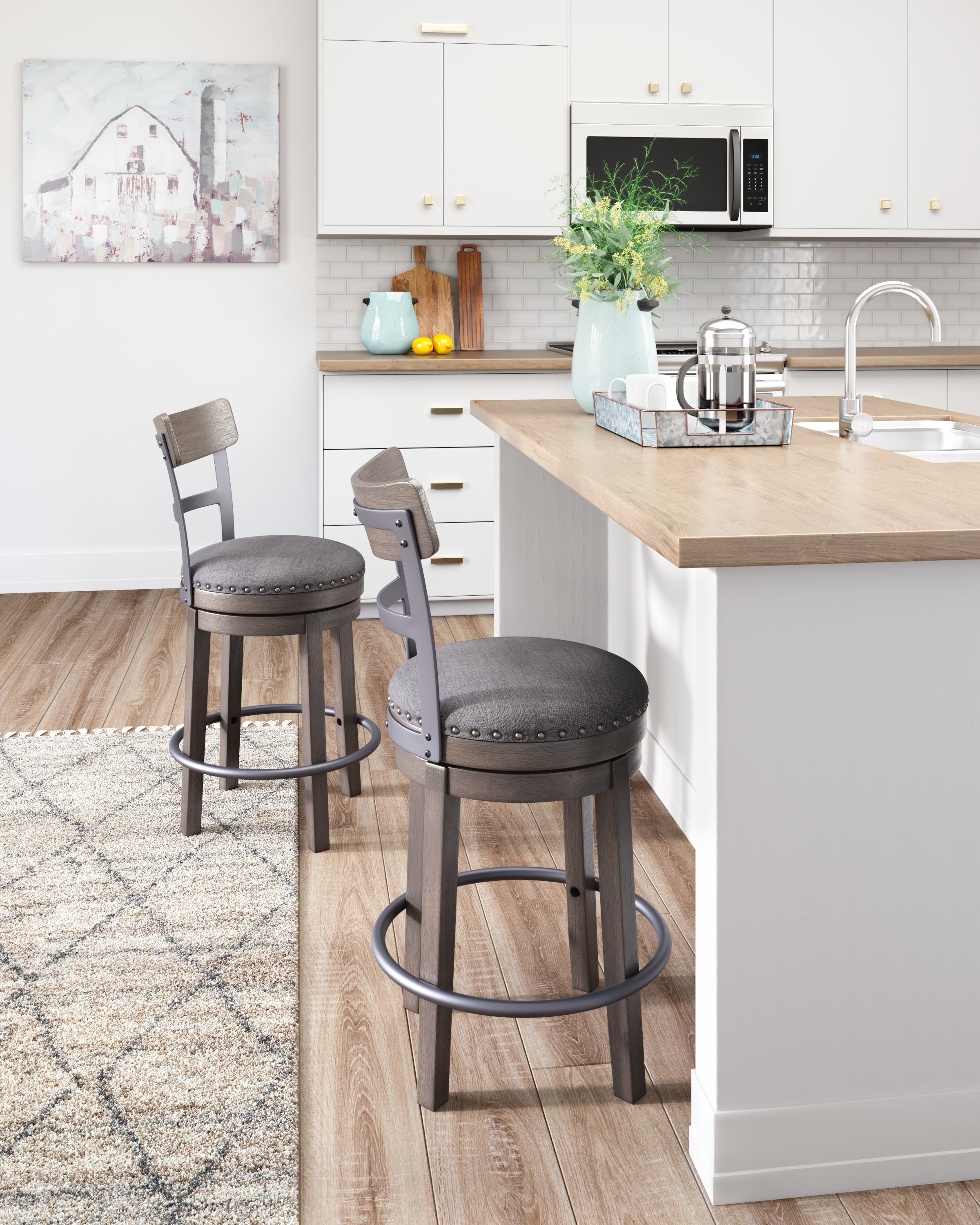 3 Brothers Decor - Ashley Furniture - Caitbrook Dining Room - UPH Swivel Barstool (1/CN) / Gray - D388-224