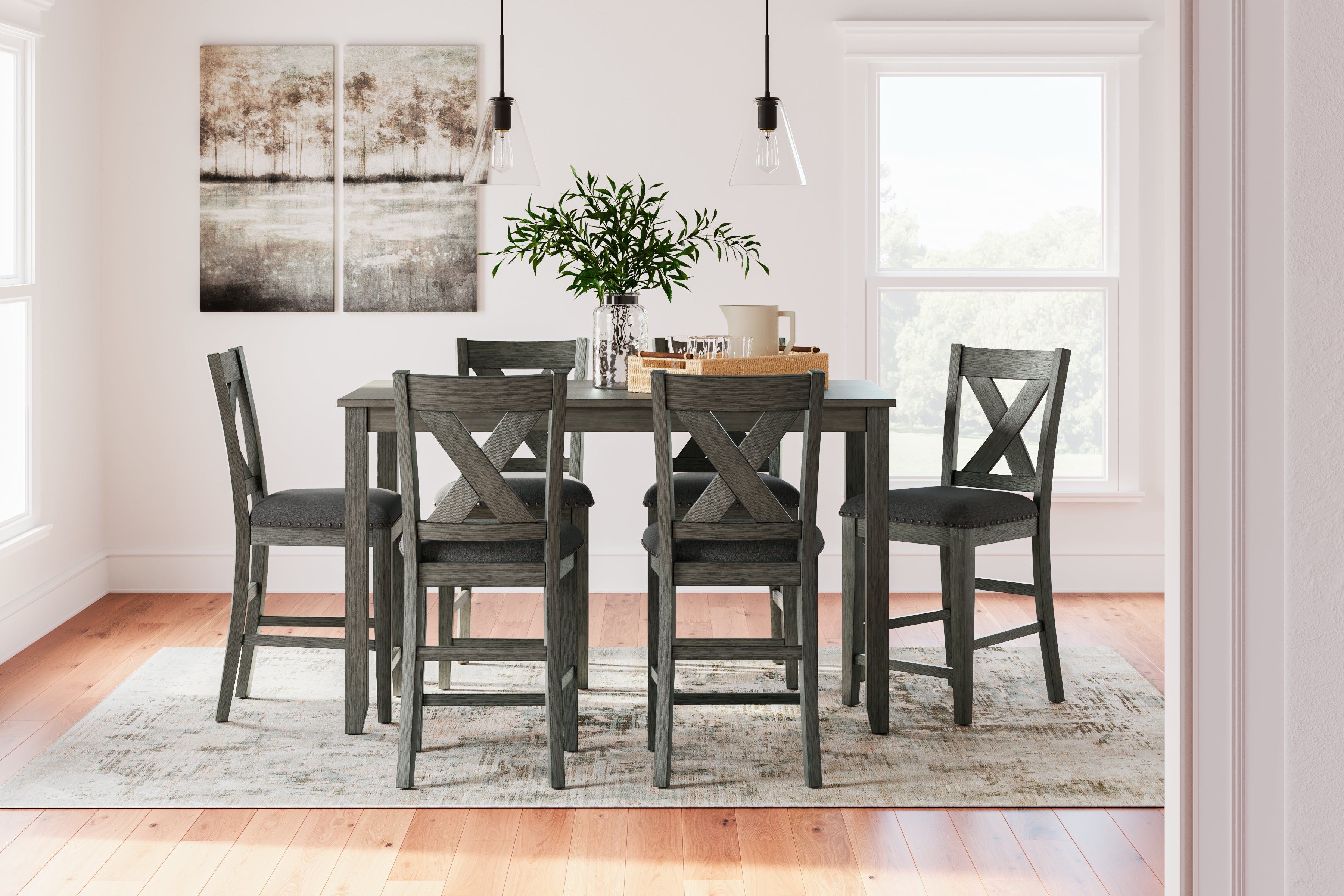 3 Brothers Decor - Ashley Furniture - Caitbrook Dining Room - RECT DRM Counter TBL Set(7/CN) / Gray - D388-423
