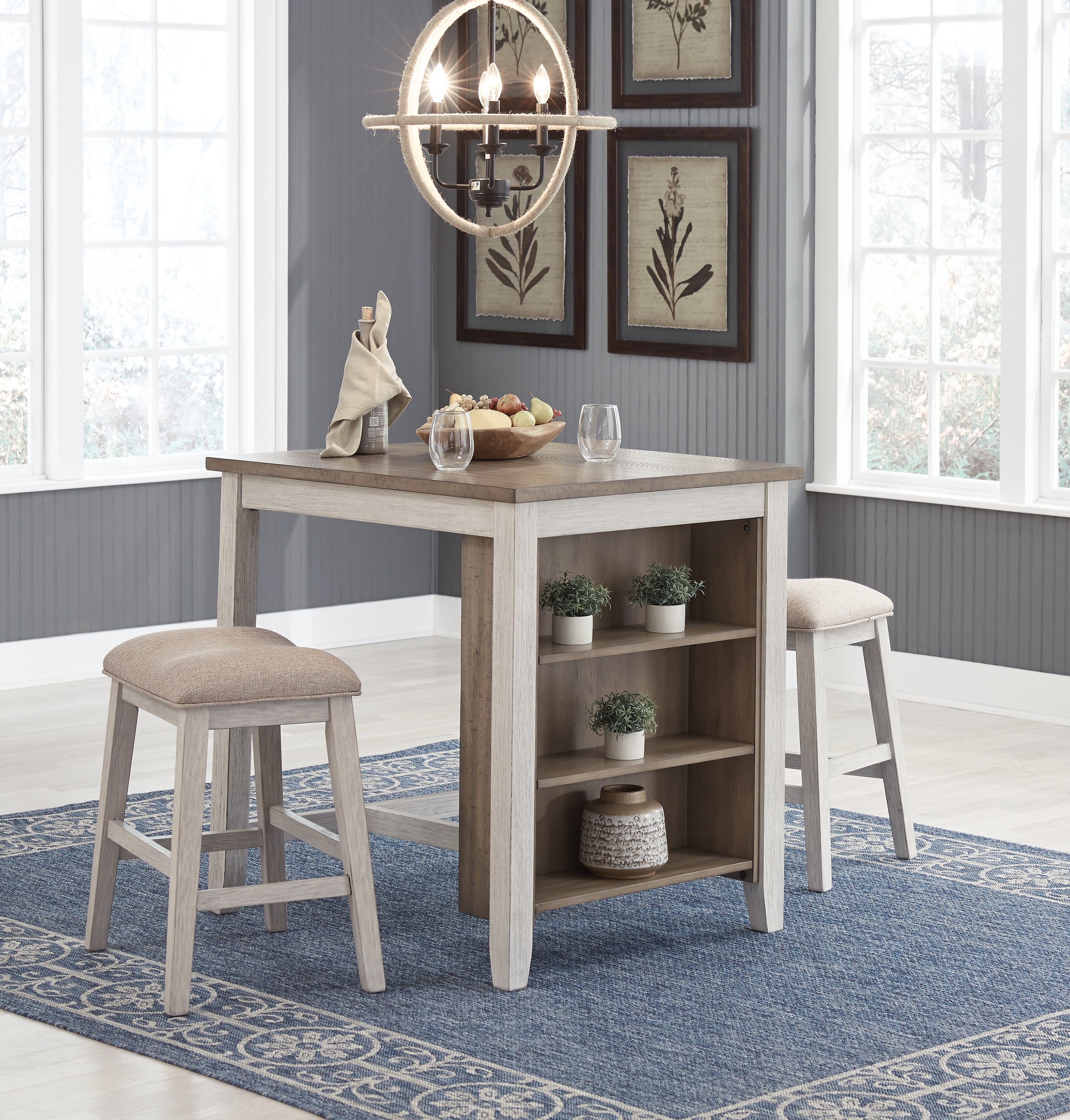 3 Brothers Decor - Ashley Furniture - Skempton Dining Room - RECT DRM Counter TBL Set(3/CN) / White/Light Brown - D394-113
