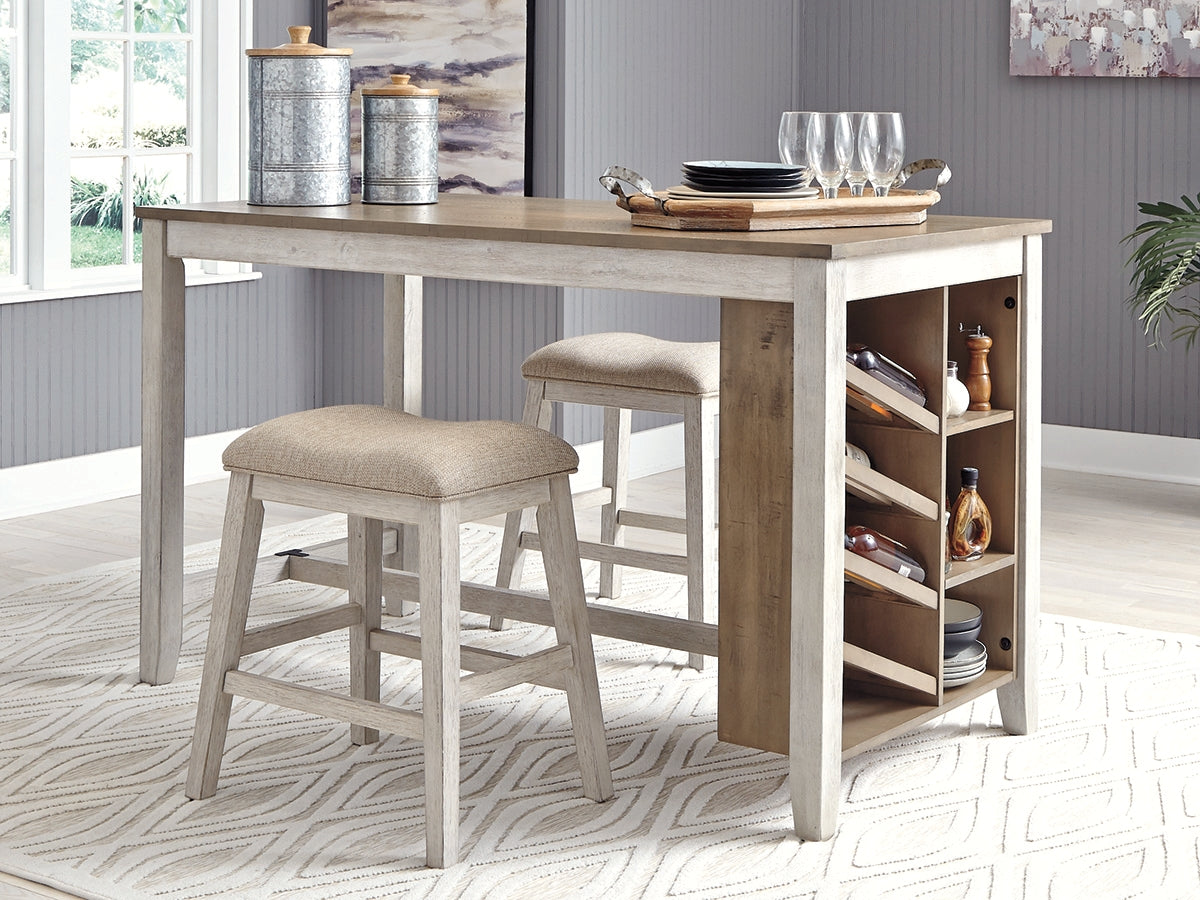 3 Brothers Decor - Ashley Furniture - Skempton Dining Room - RECT Counter Table w/Storage / White/Light Brown - D394-32