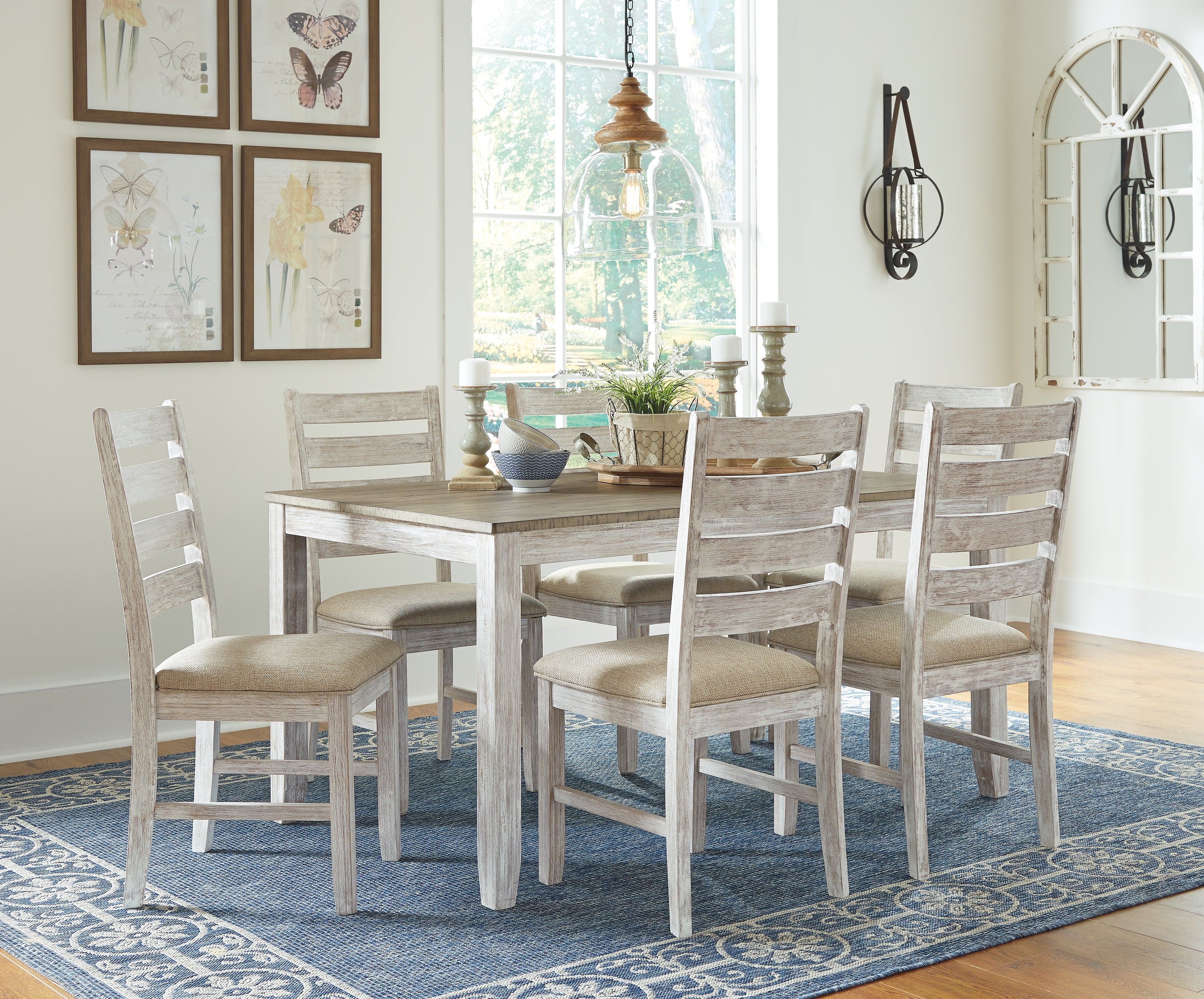3 Brothers Decor - Ashley Furniture - Skempton Dining Room - Dining Room Table Set (7/CN) / White/Light Brown - D394-425