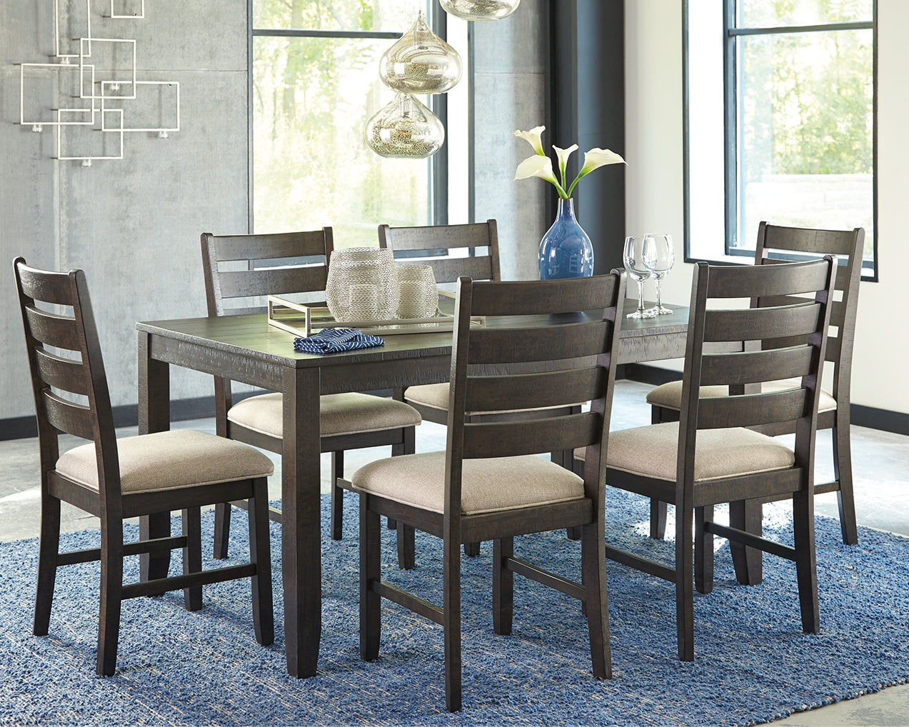 3 Brothers Decor - Ashley Furniture - Rokane Dining Room - Dining Room Table Set (7/CN) / Brown - D397-425