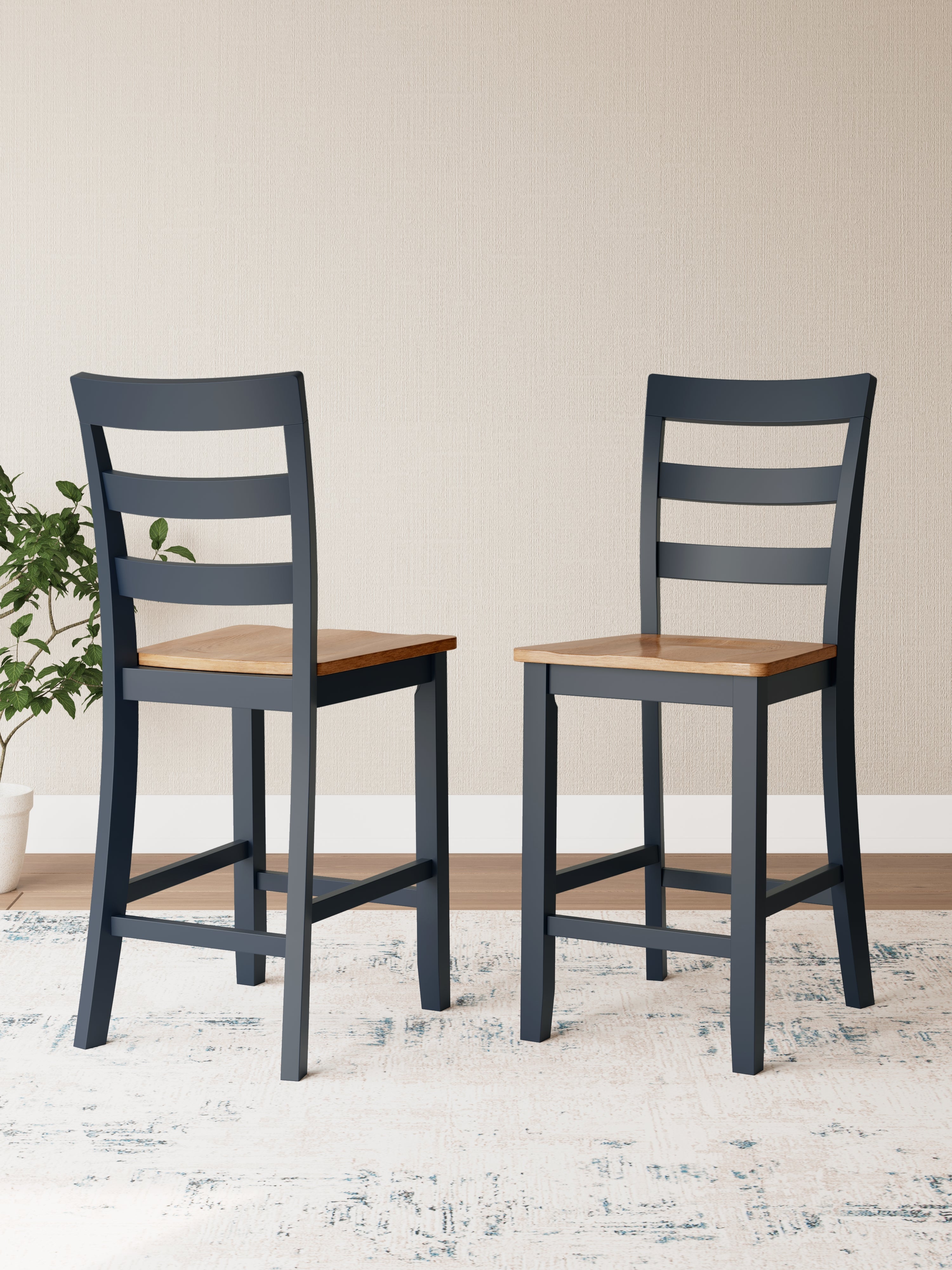 3 Brothers Decor - Ashley Furniture - Gesthaven Dining Room - Counter Height Barstool (Set of 2) / Natural/Blue - D399-124X2