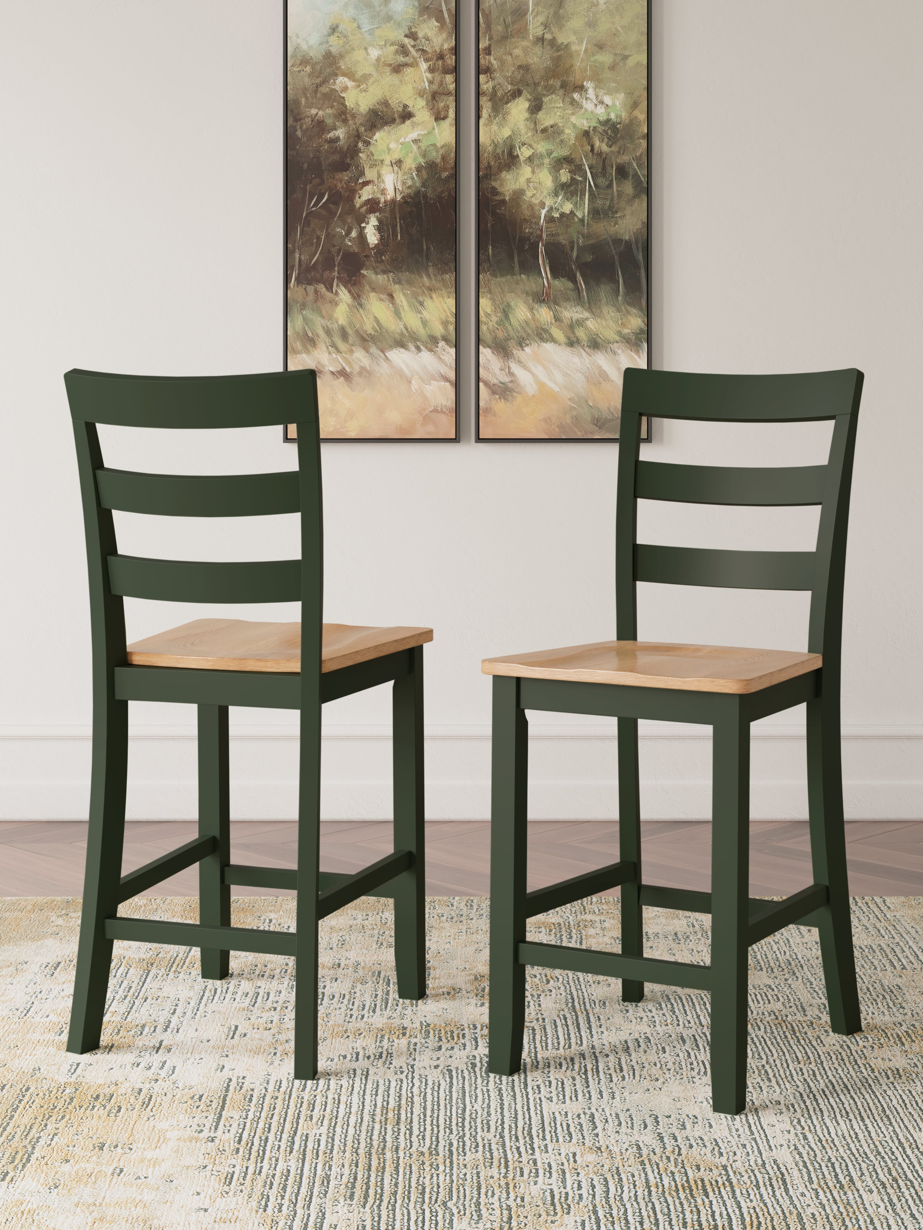 3 Brothers Decor - Ashley Furniture - Gesthaven Dining Room - Counter Height Barstool (Set of 2) / Natural/Green - D401-124X2
