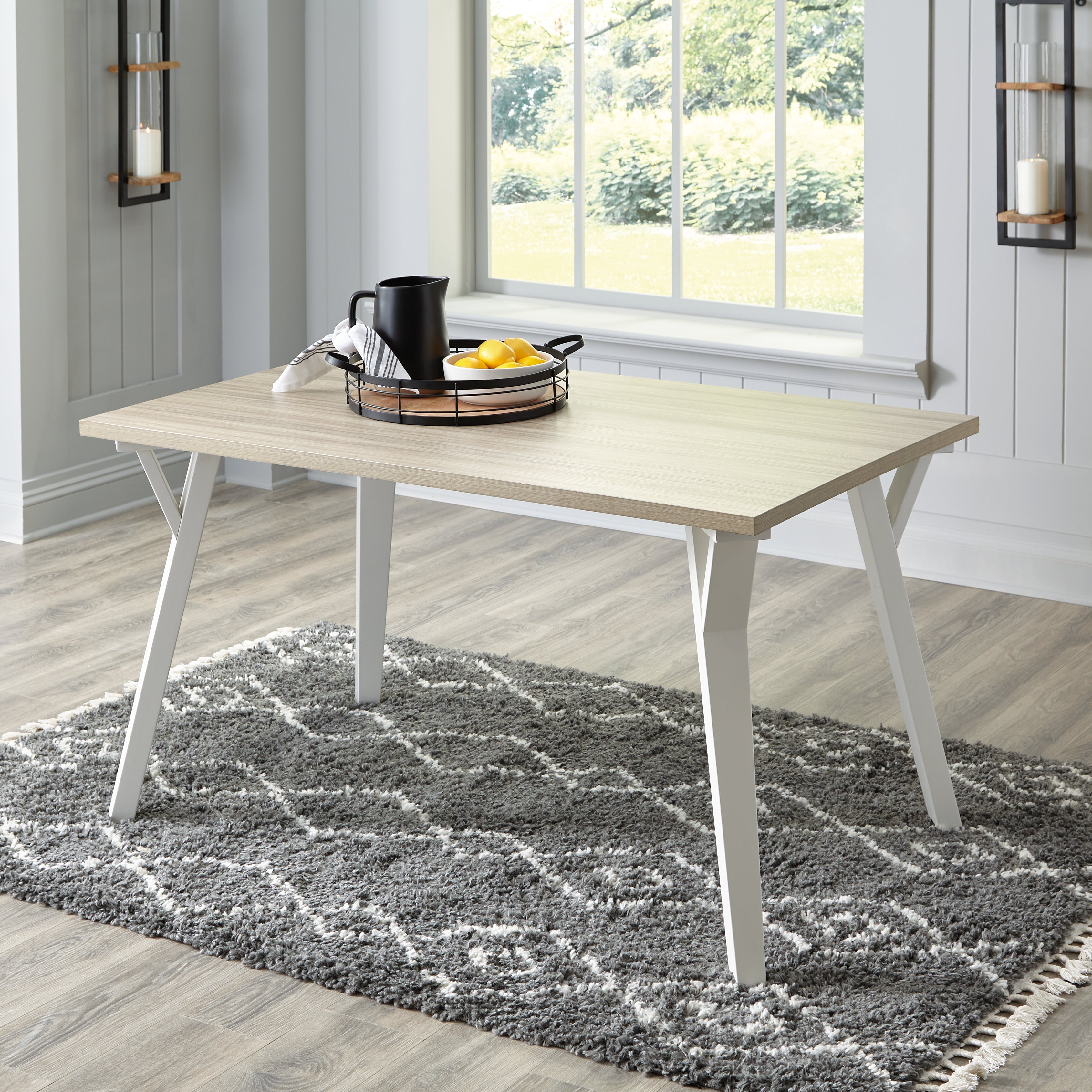 3 Brothers Decor - Ashley Furniture - Grannen Dining Room - Rectangular Dining Room Table / White/Natural - D407-25