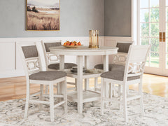 3 Brothers Decor - Ashley Furniture - Erinberg Dining Room - DRM Counter Table Set (5/CN) / Antique White - D423-223