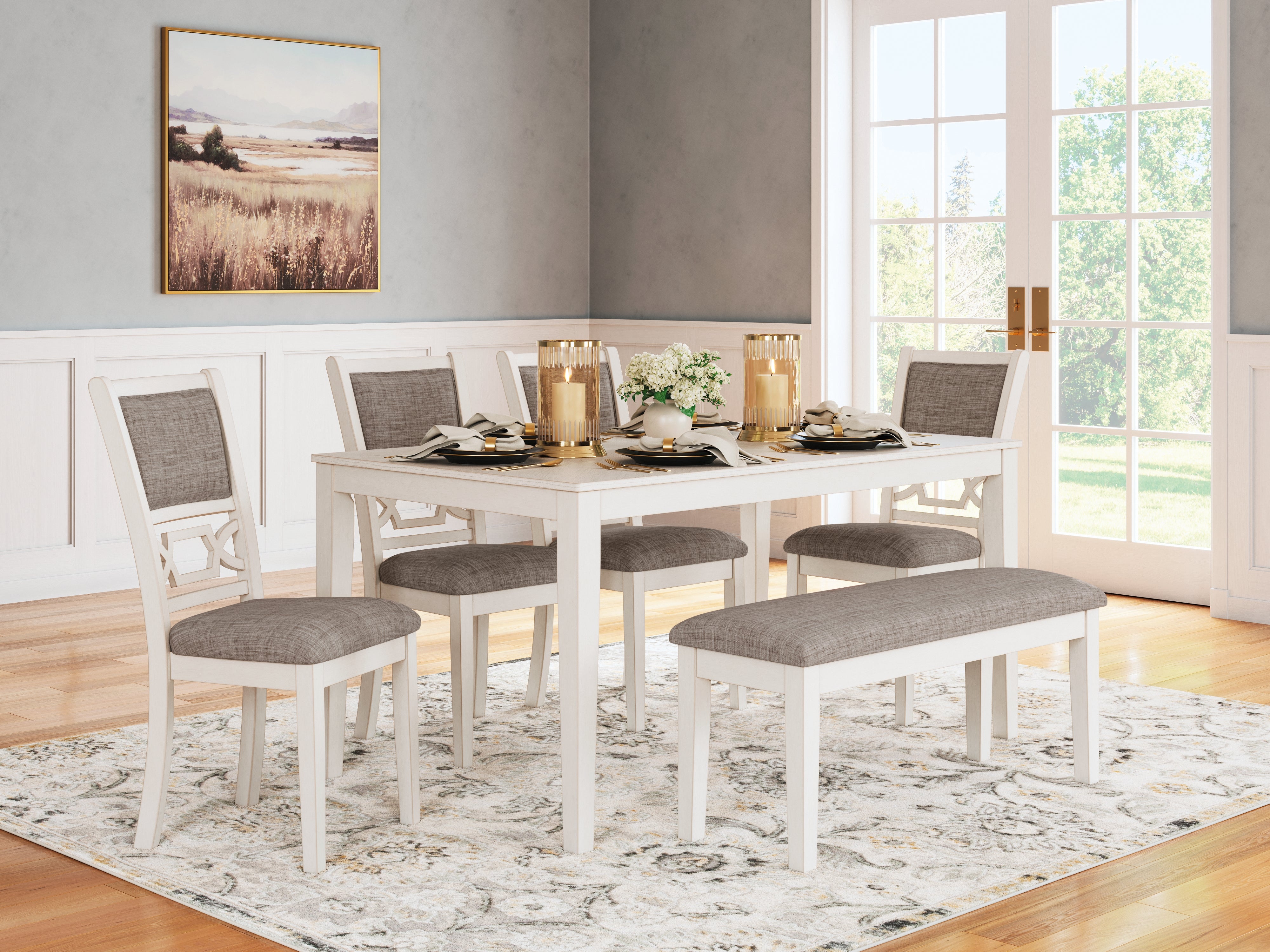 3 Brothers Decor - Ashley Furniture - Erinberg Dining Room - Dining Room Table Set (6/CN) / Antique White - D423-325