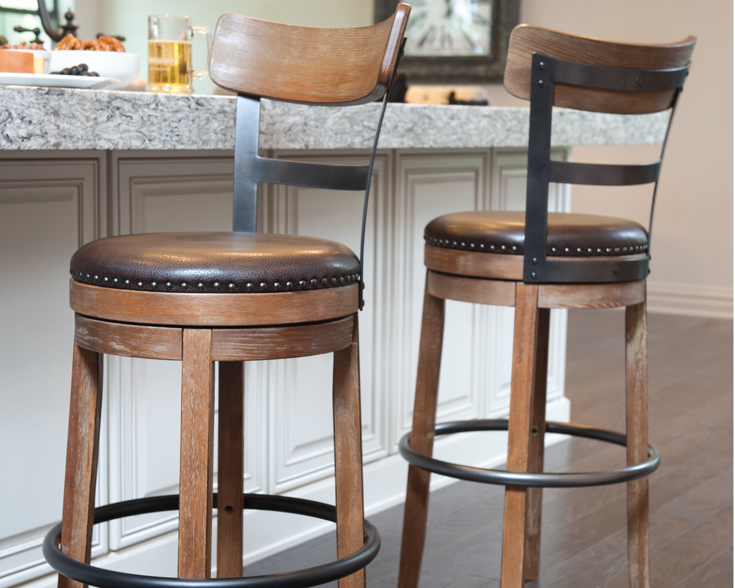 3 Brothers Decor - Ashley Furniture - Pinnadel Dining Room - Tall UPH Swivel Barstool(1/CN) / Light Brown - D542-130
