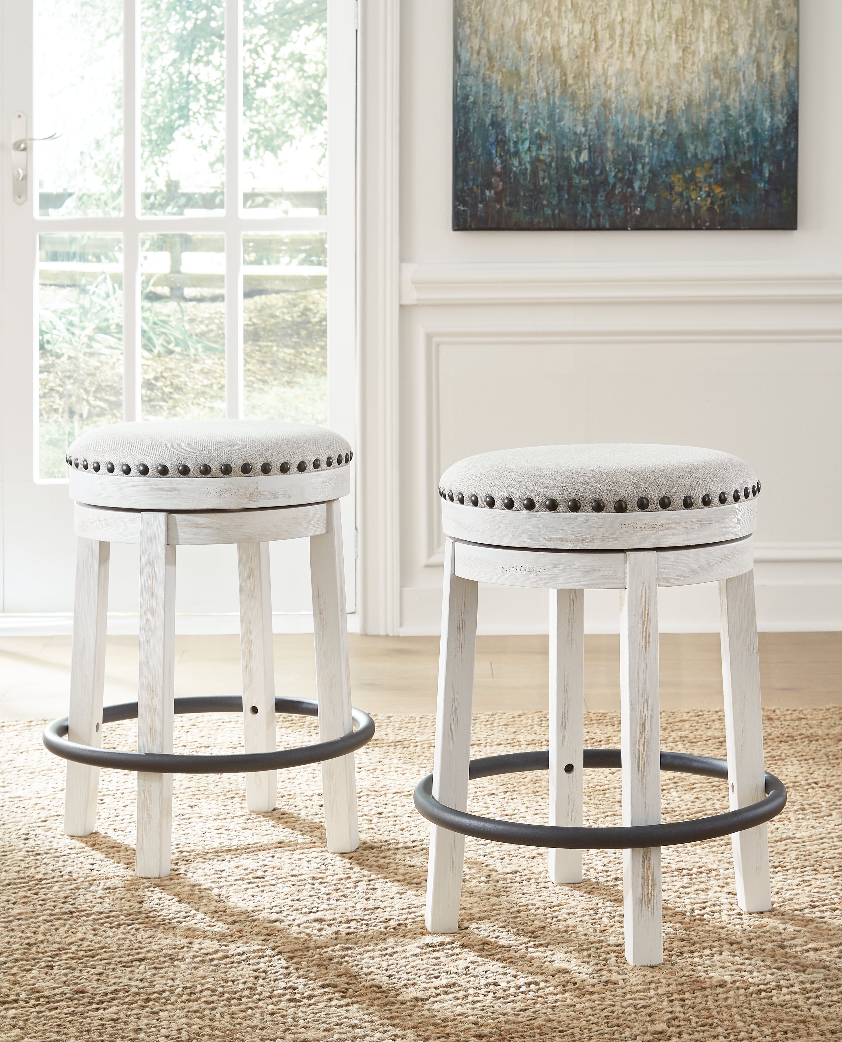 3 Brothers Decor - Ashley Furniture - Valebeck Dining Room - UPH Swivel Stool (1/CN) / White/Black - D546-324