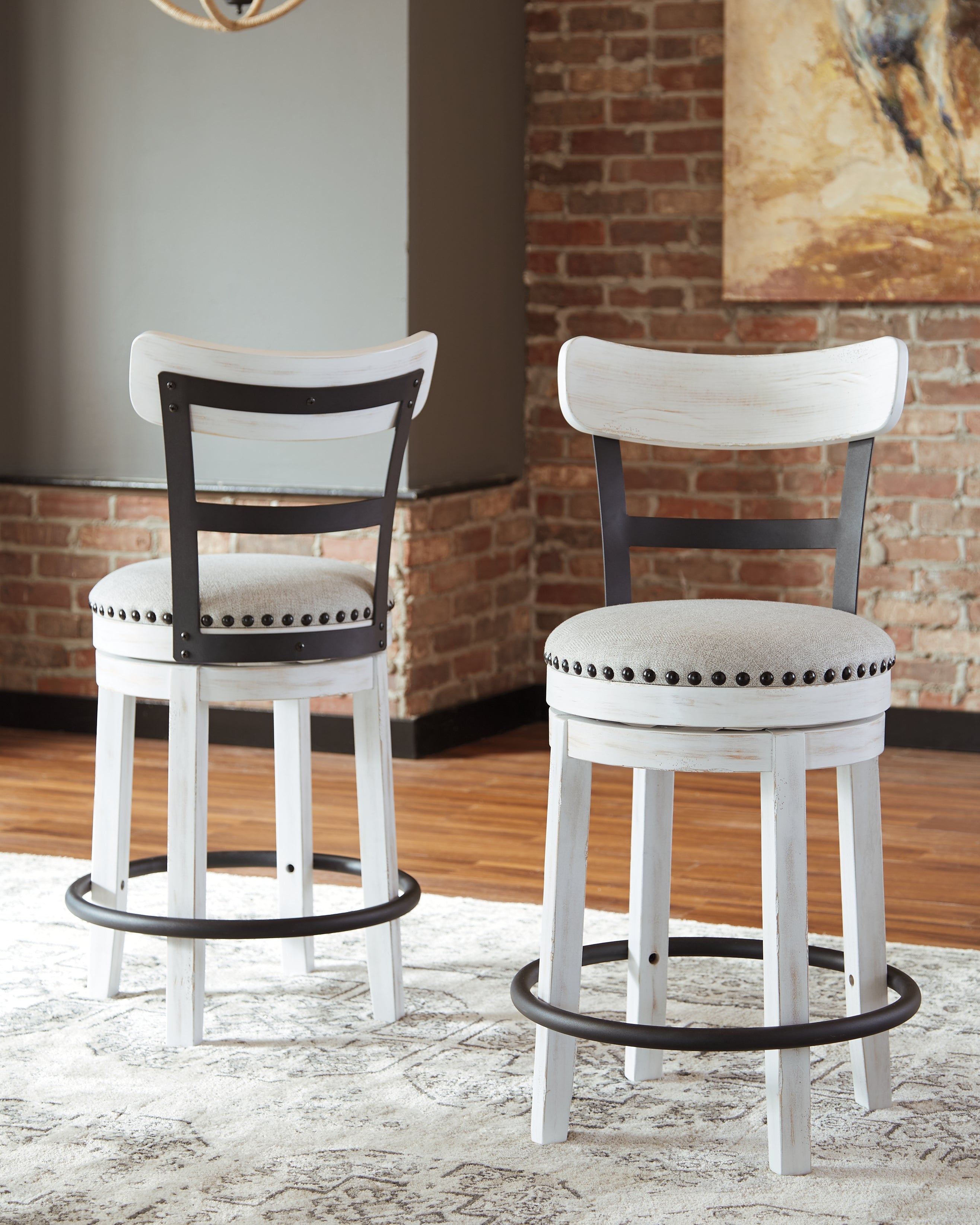 3 Brothers Decor - Ashley Furniture - Valebeck Dining Room - UPH Swivel Barstool (1/CN) / White - D546-524