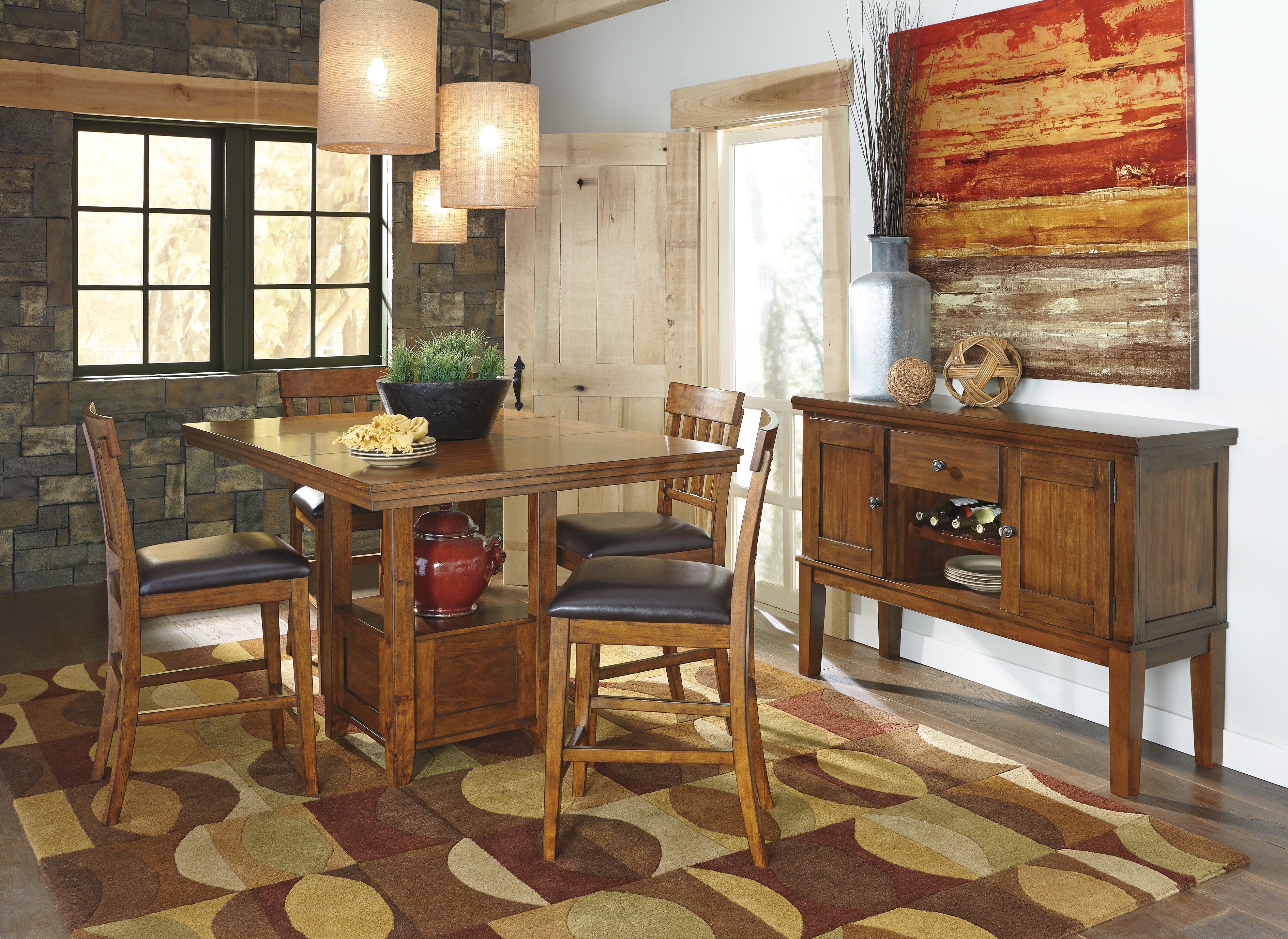 3 Brothers Decor - Ashley Furniture - Ralene Dining Room - RECT DRM Counter EXT Table / Medium Brown - D594-42