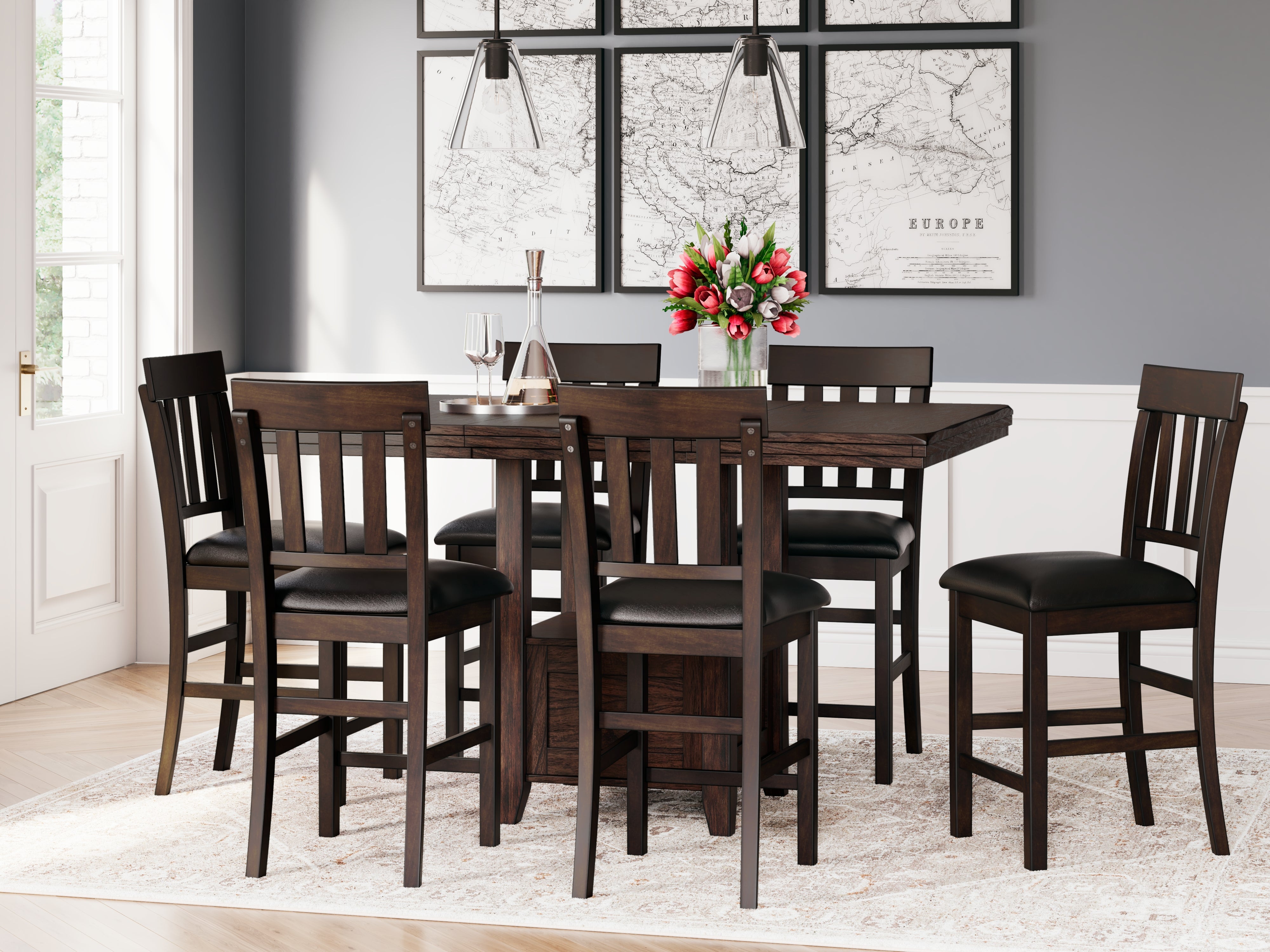 3 Brothers Decor - Ashley Furniture - Haddigan Dining Room - RECT DRM Counter EXT Table / Dark Brown - D596-42