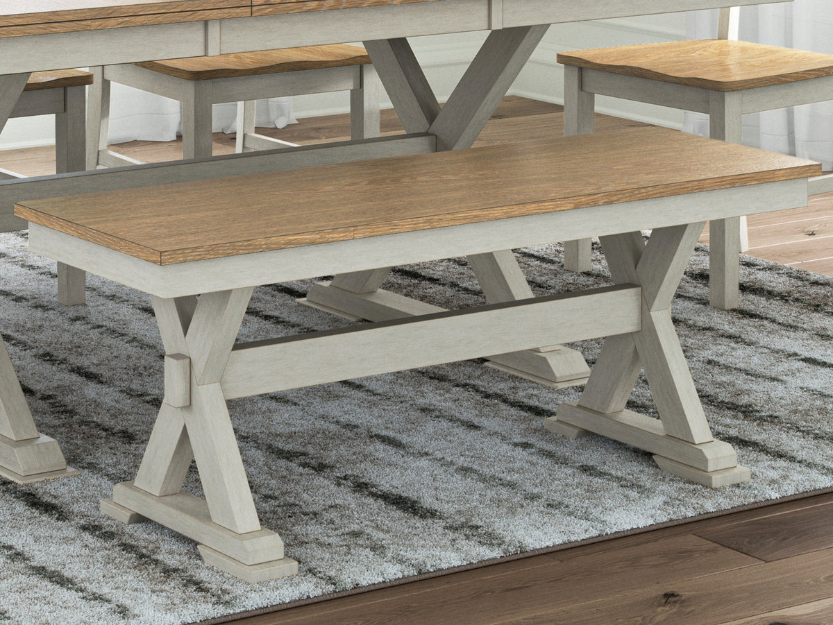 3 Brothers Decor - Ashley Furniture - Purlaney 48" Dining Bench - Large Dining Room Bench / Antique White/Natural / 48"W x 16"D x 19"H - PCD627-00