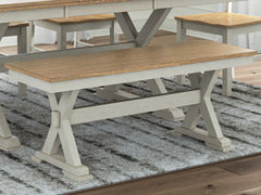 3 Brothers Decor - Ashley Furniture - Purlaney 48" Dining Bench - Large Dining Room Bench / Antique White/Natural / 48"W x 16"D x 19"H - PCD627-00