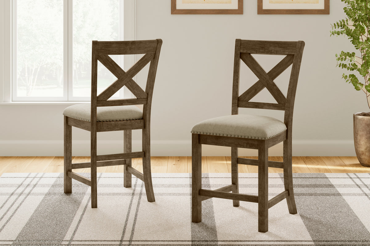 3 Brothers Decor - Ashley Furniture - Moriville Dining Room - Counter Height Bar Stool (Set of 2) / Beige - D631-124X2