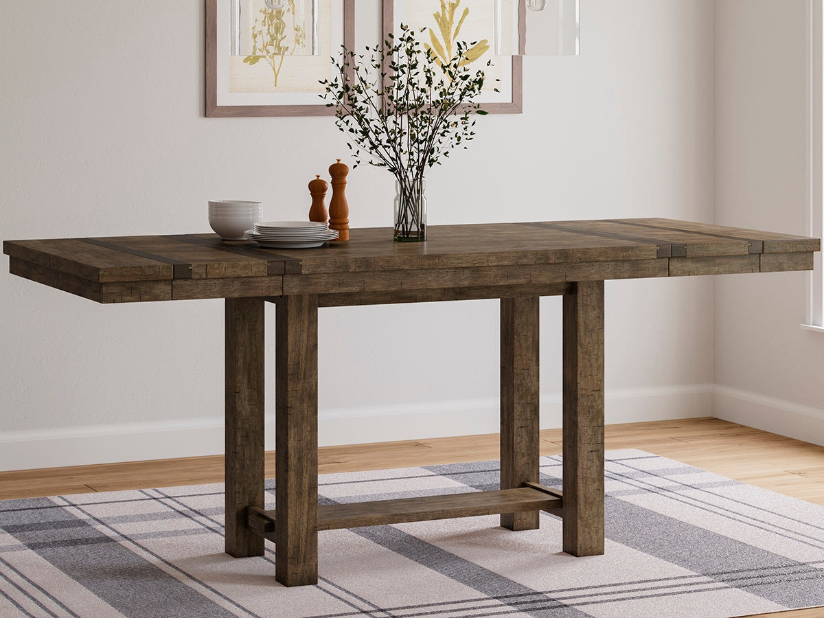 3 Brothers Decor - Ashley Furniture - Moriville Dining Room - RECT DRM Counter EXT Table / Grayish Brown - D631-32