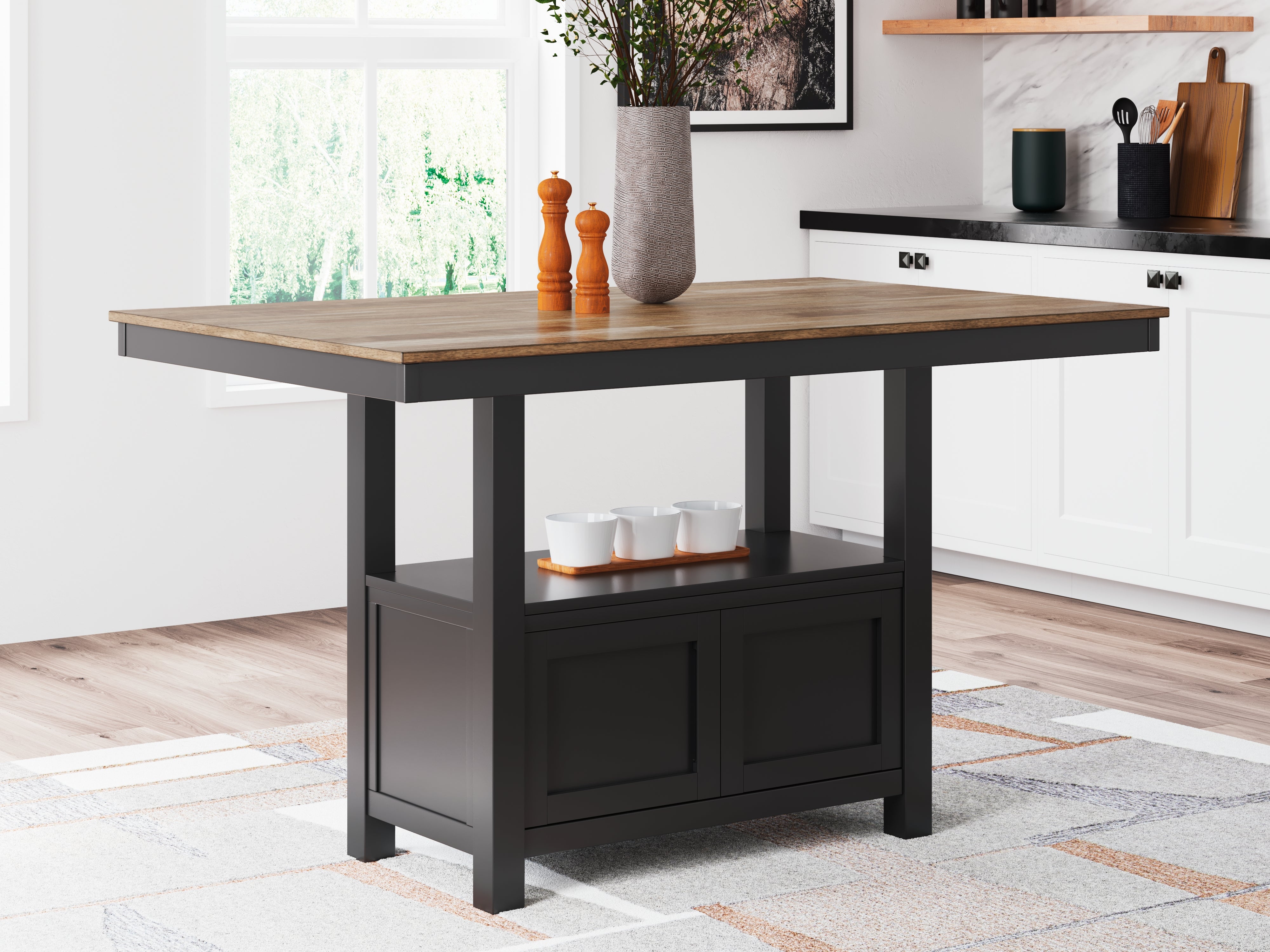 3 Brothers Decor - Ashley Furniture - Wildenauer Dining Room - RECT Dining Room Counter Table / Brown/Black - D634-13
