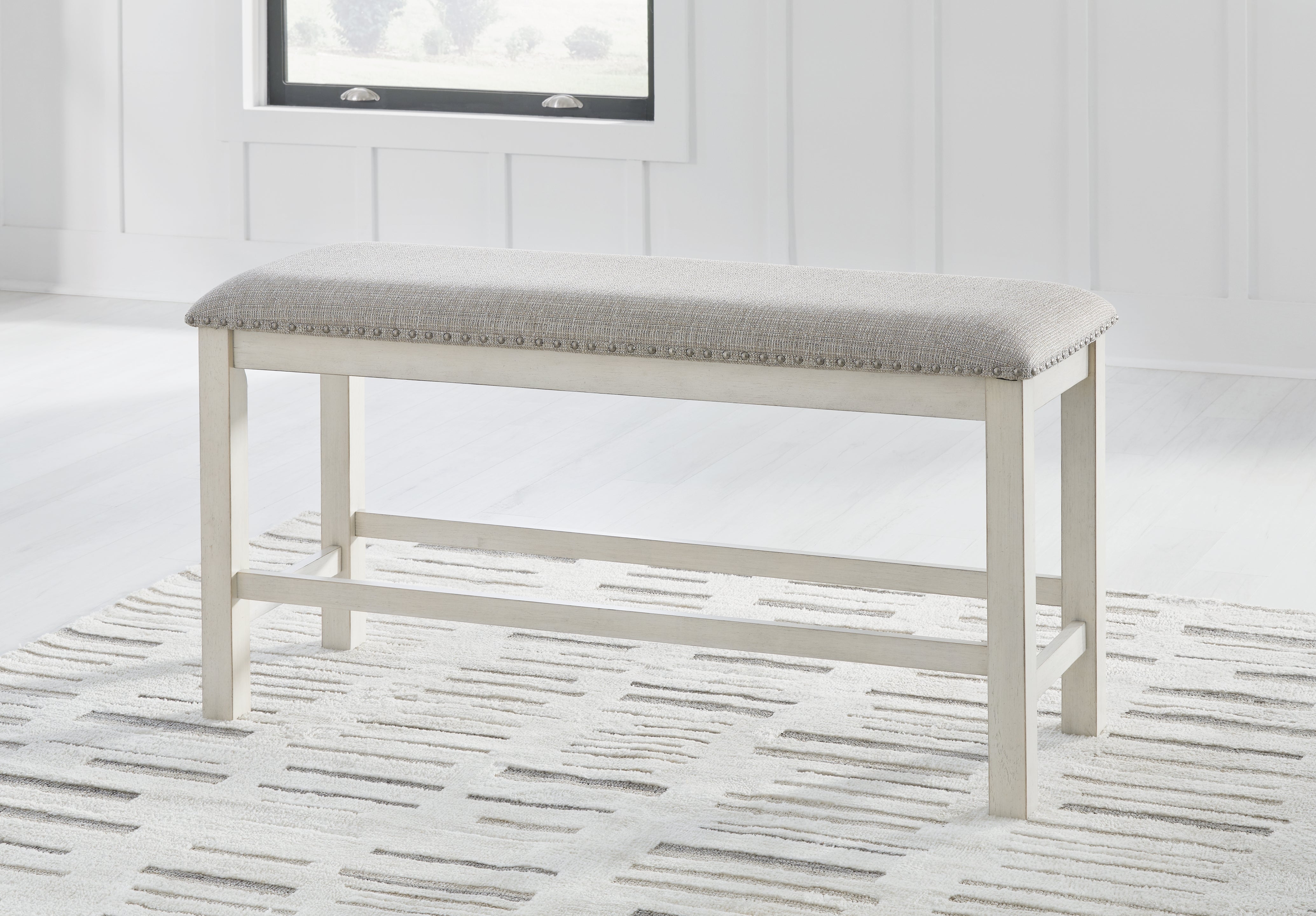 3 Brothers Decor - Ashley Furniture - Robbinsdale Dining Room - DBL Counter UPH Bench (1/CN) / Antique White - D642-09