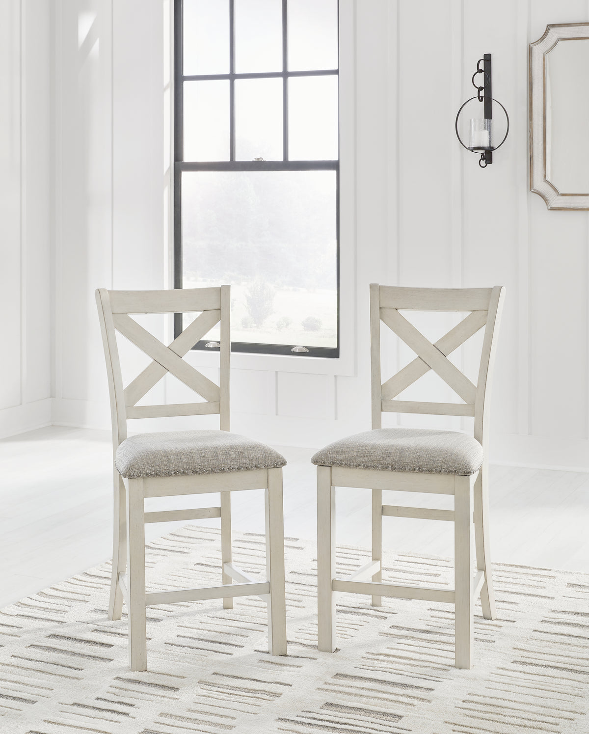 3 Brothers Decor - Ashley Furniture - Robbinsdale Dining Room - Barstool (Set of 2) / Antique White - D642-124X2