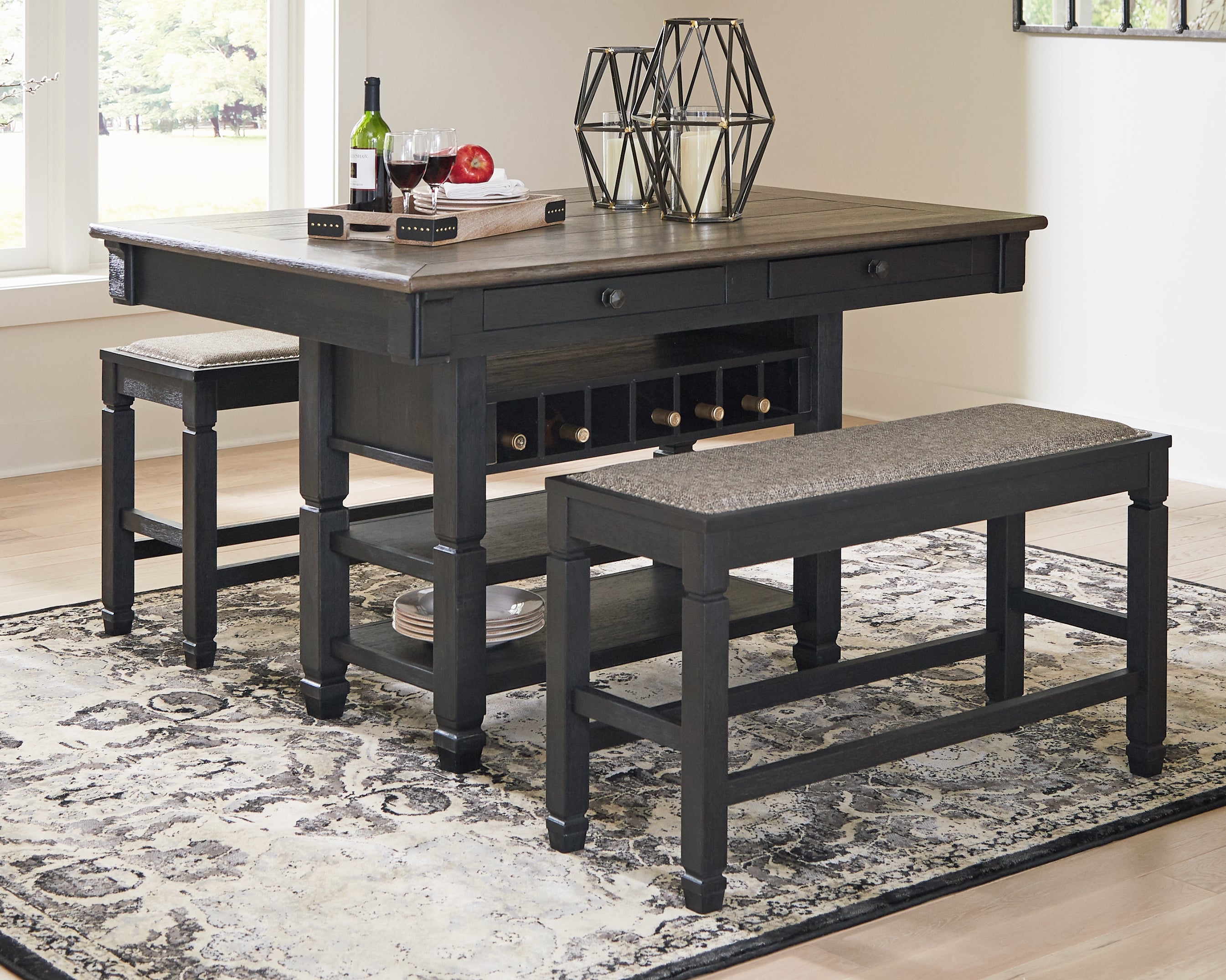 3 Brothers Decor - Ashley Furniture - Tyler Creek Dining Room - RECT Dining Room Counter Table / Black/Gray - D736-32