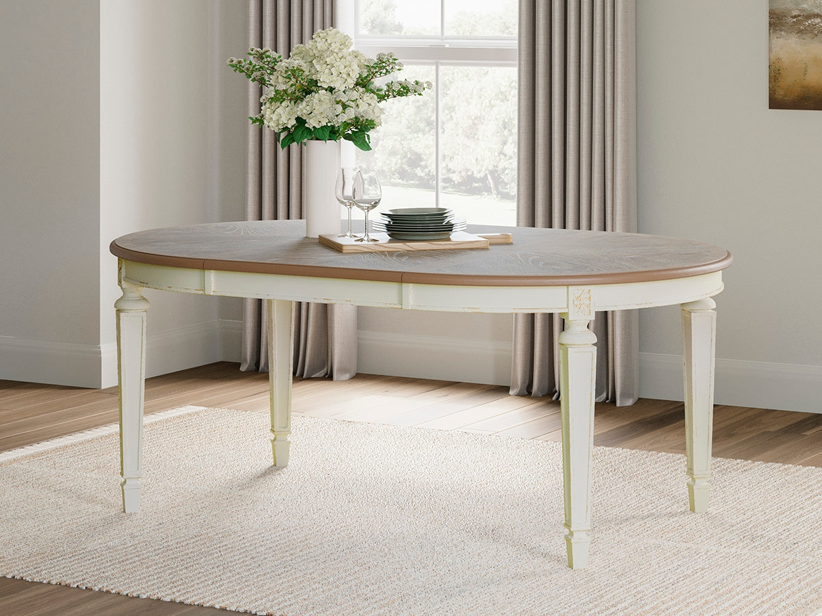 3 Brothers Decor - Ashley Furniture - Realyn Dining Room - Oval Dining Room EXT Table / Chipped White - D743-35