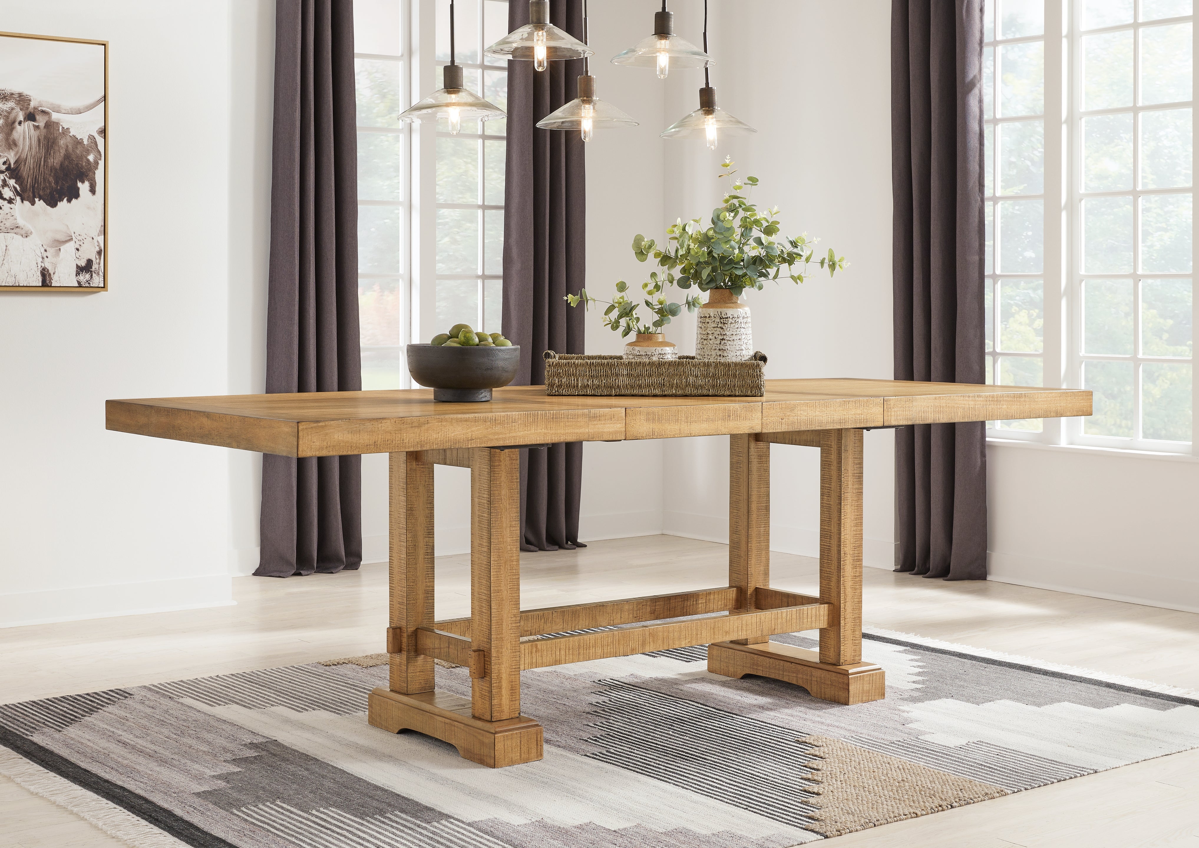 3 Brothers Decor - Ashley Furniture - Havonplane Dining Room - RECT DRM Counter EXT Table / Brown - D773-32