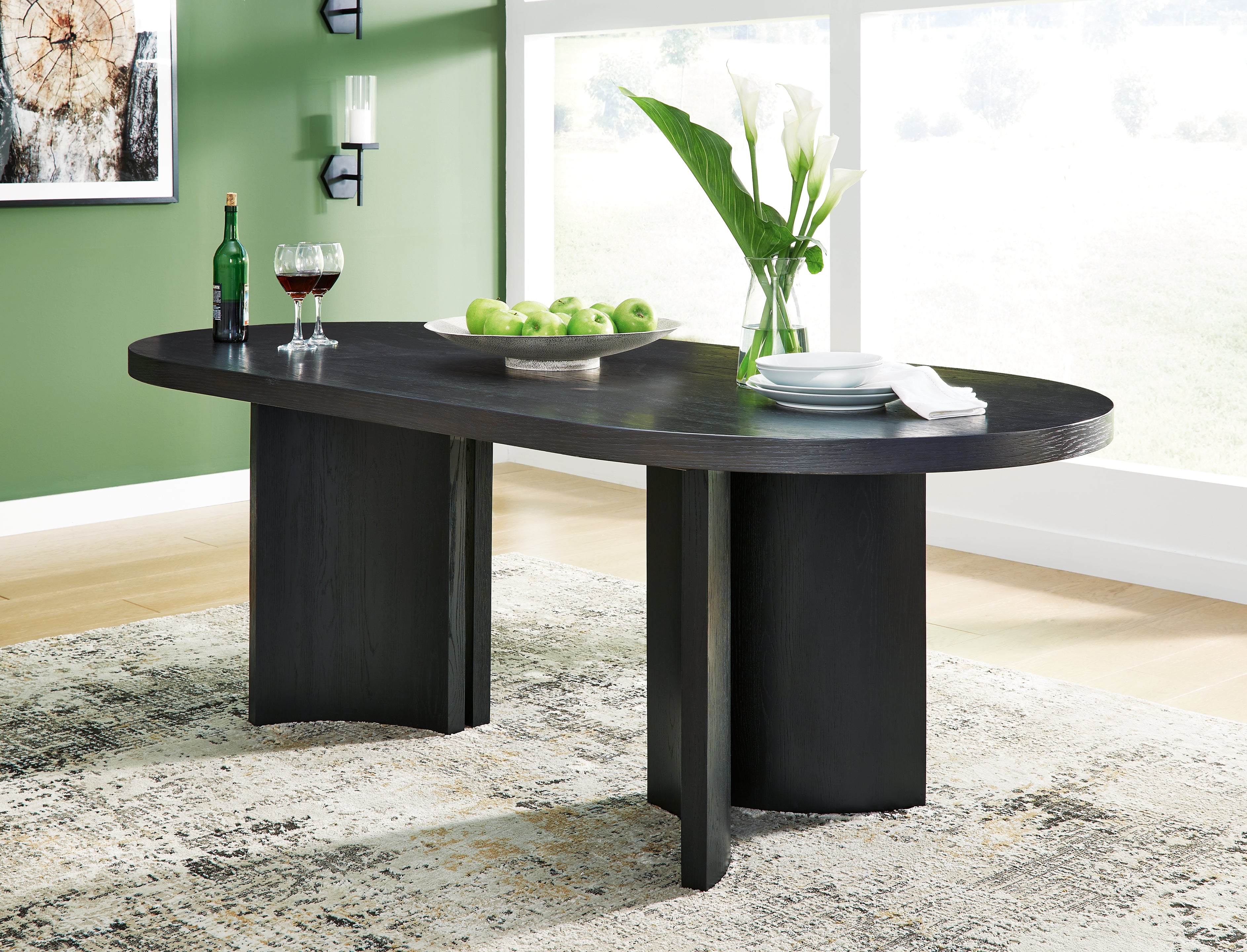 3 Brothers Decor - Ashley Furniture - Rowanbeck Dining Room - Oval Dining Room Table / Black - D821-25