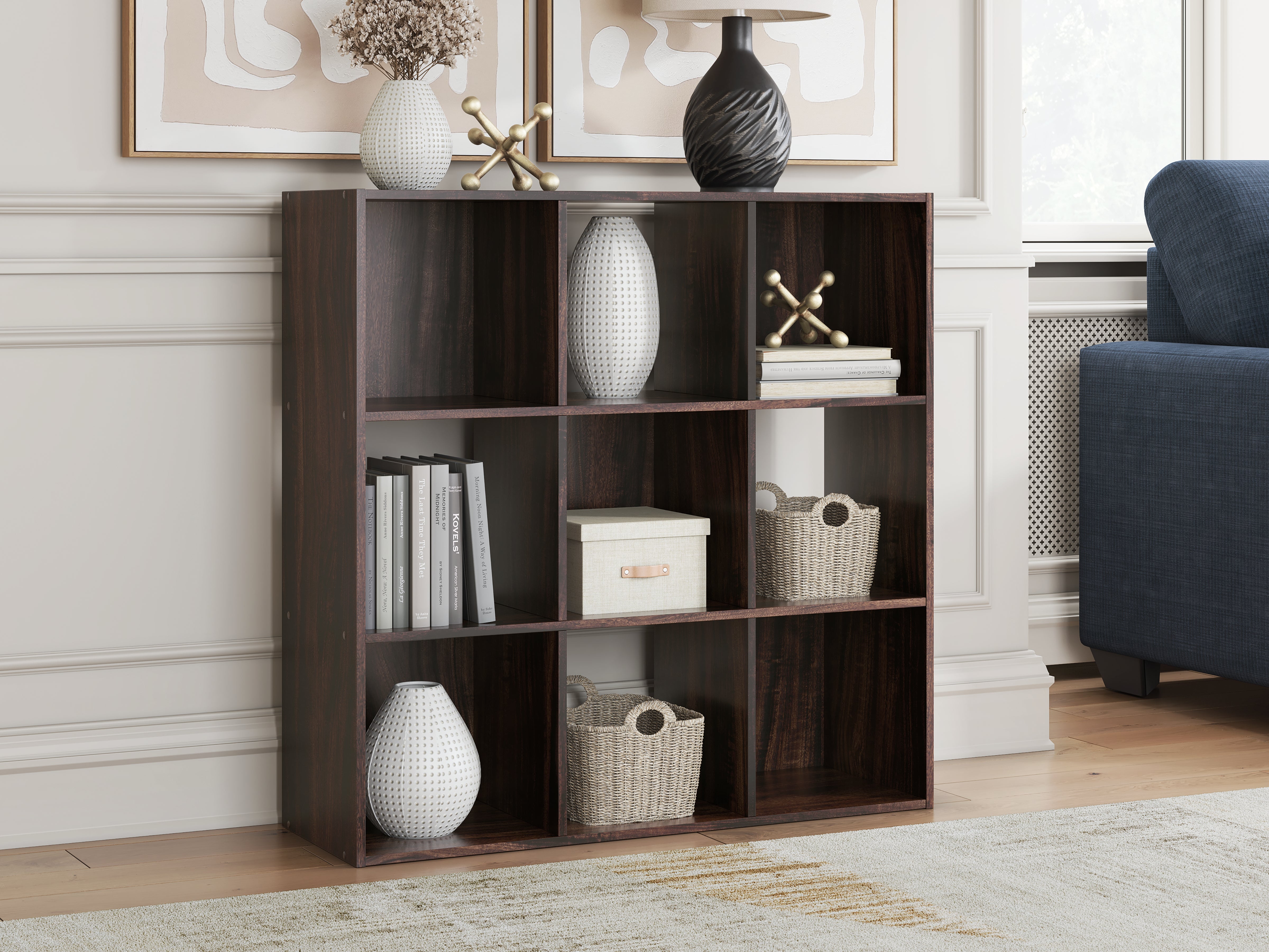 3 Brothers Decor - Ashley Furniture - Glosmount Nine Cube Organizer - Nine Cube Organizer / Cherry/Light Brown - EA1055-3X3