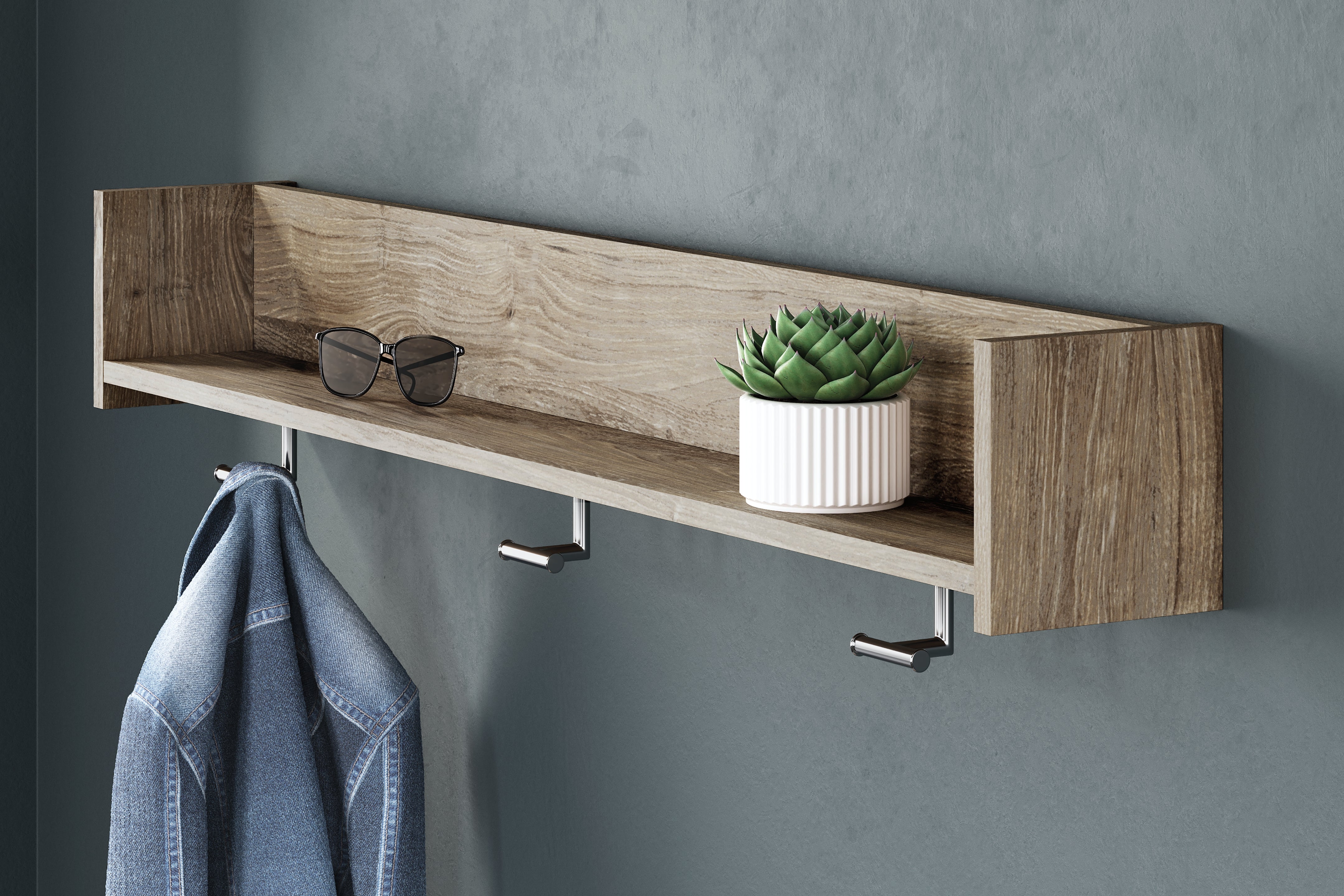3 Brothers Decor - Ashley Furniture - Oliah Wall Decor - Wall Mounted Coat Rack w/Shelf / Natural - EA2270-151