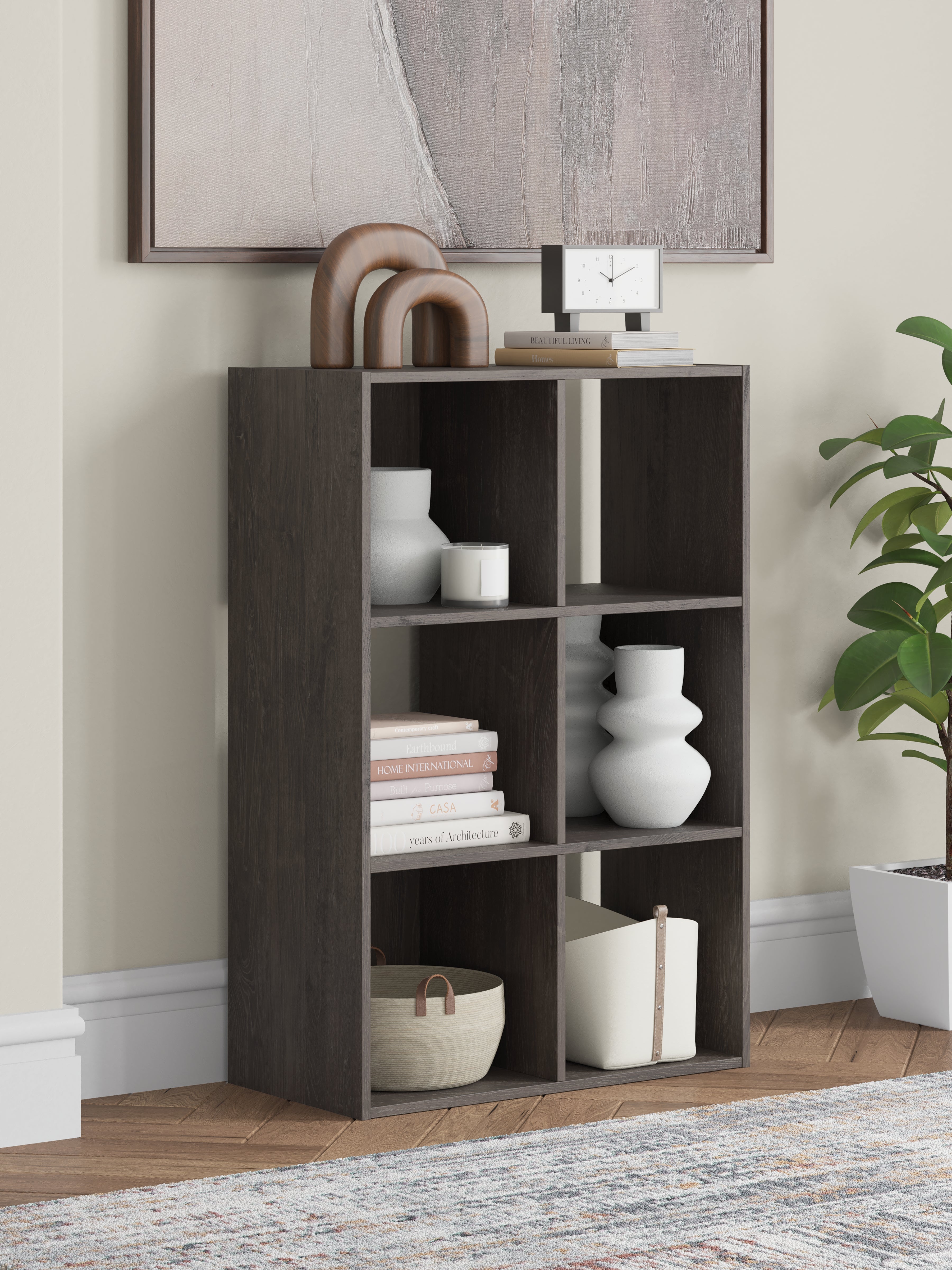 3 Brothers Decor - Ashley Furniture - Piperton Six Cube Organizer - Six Cube Organizer / Charcoal - EA5514-3X2