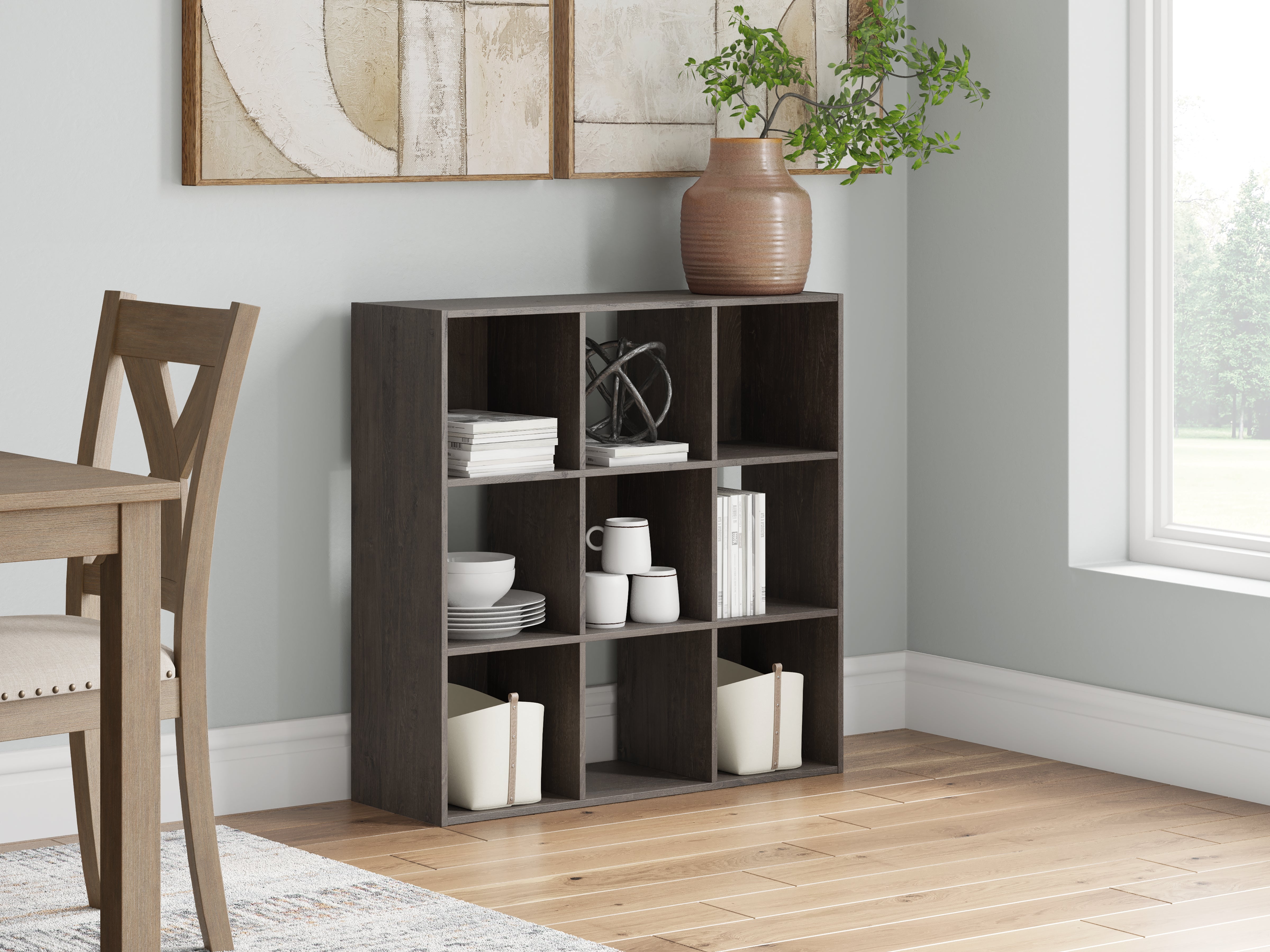 3 Brothers Decor - Ashley Furniture - Piperton Nine Cube Organizer - Nine Cube Organizer / Charcoal - EA5514-3X3
