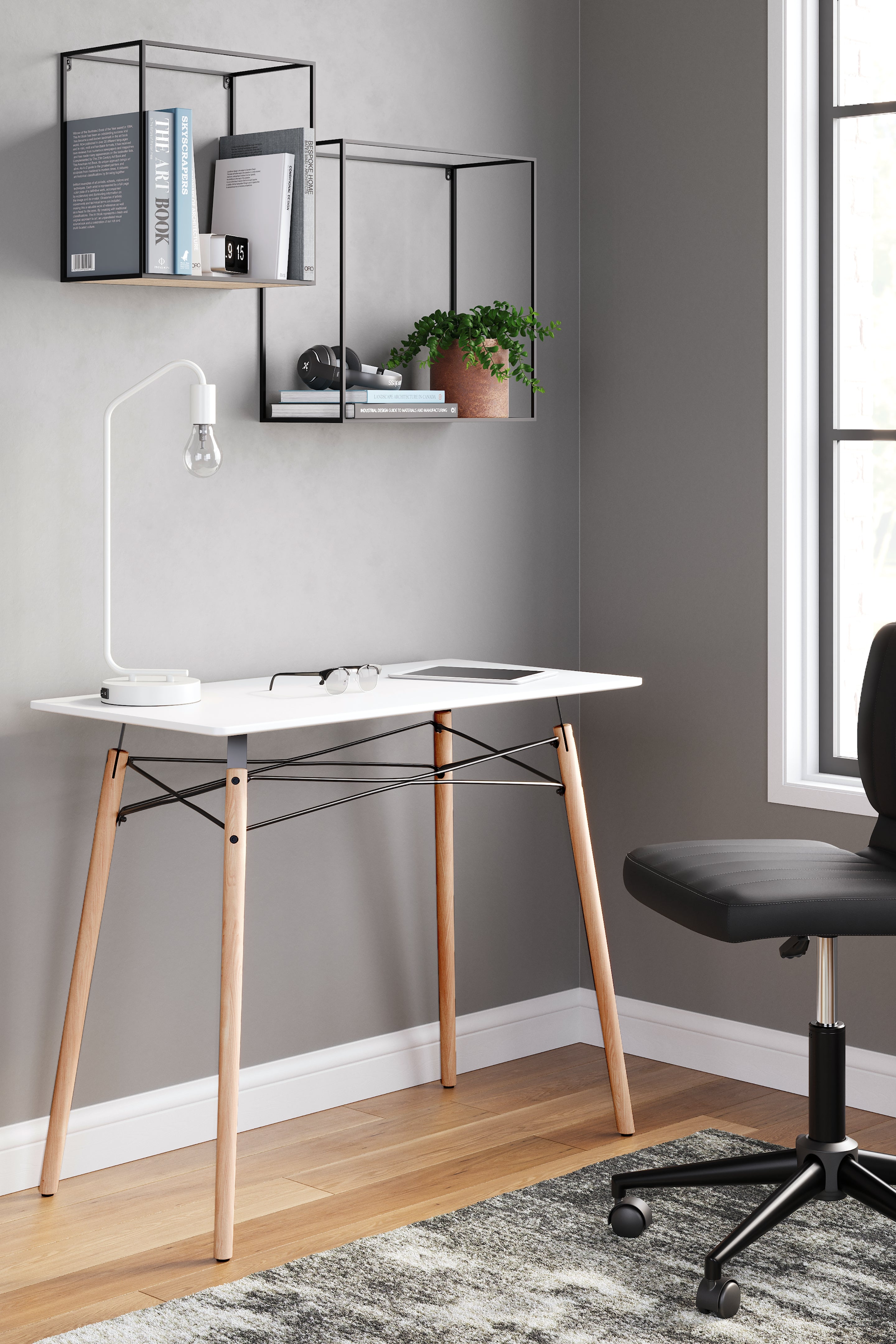 3 Brothers Decor - Ashley Furniture - Jaspeni Office Desk - Home Office Desk / White/Natural - H020-110