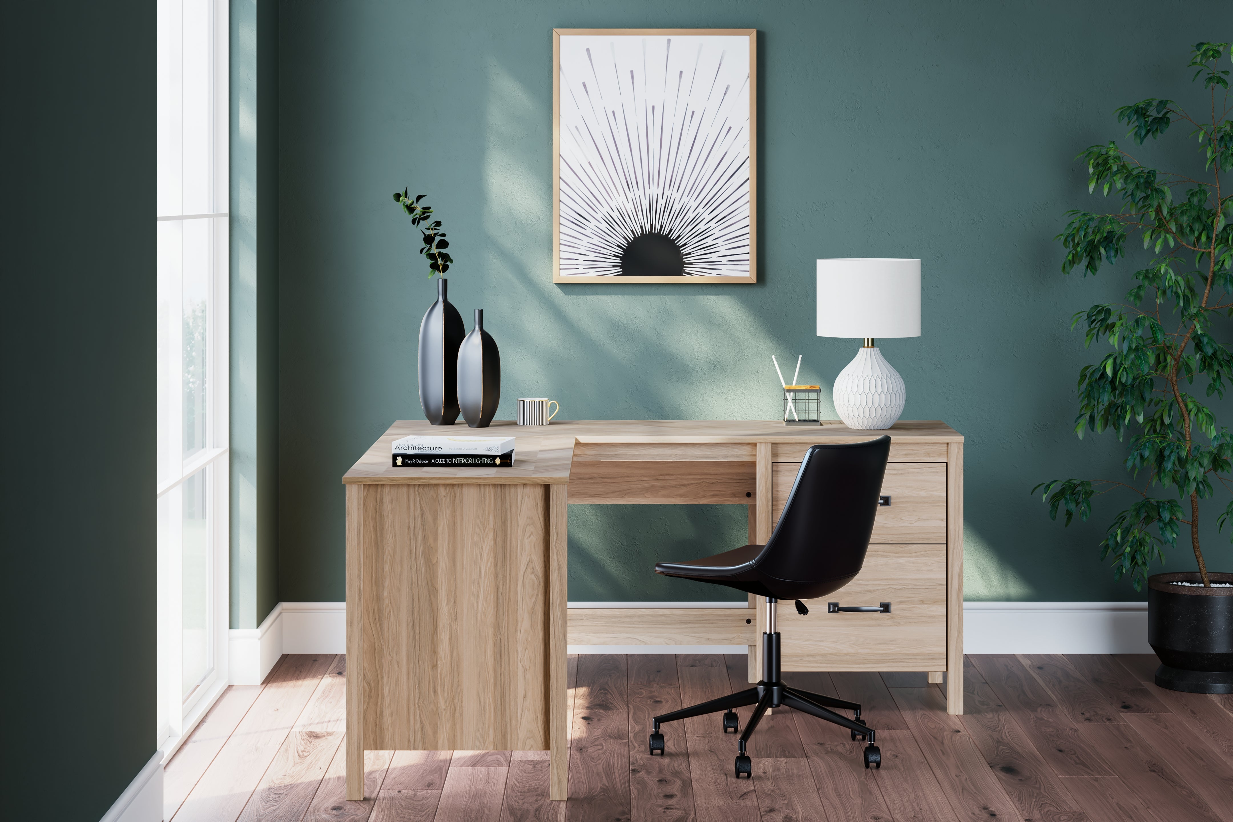 3 Brothers Decor - Ashley Furniture - Battelle Office Desk - 60" Home Office Desk with Return / Tan - H3929H1